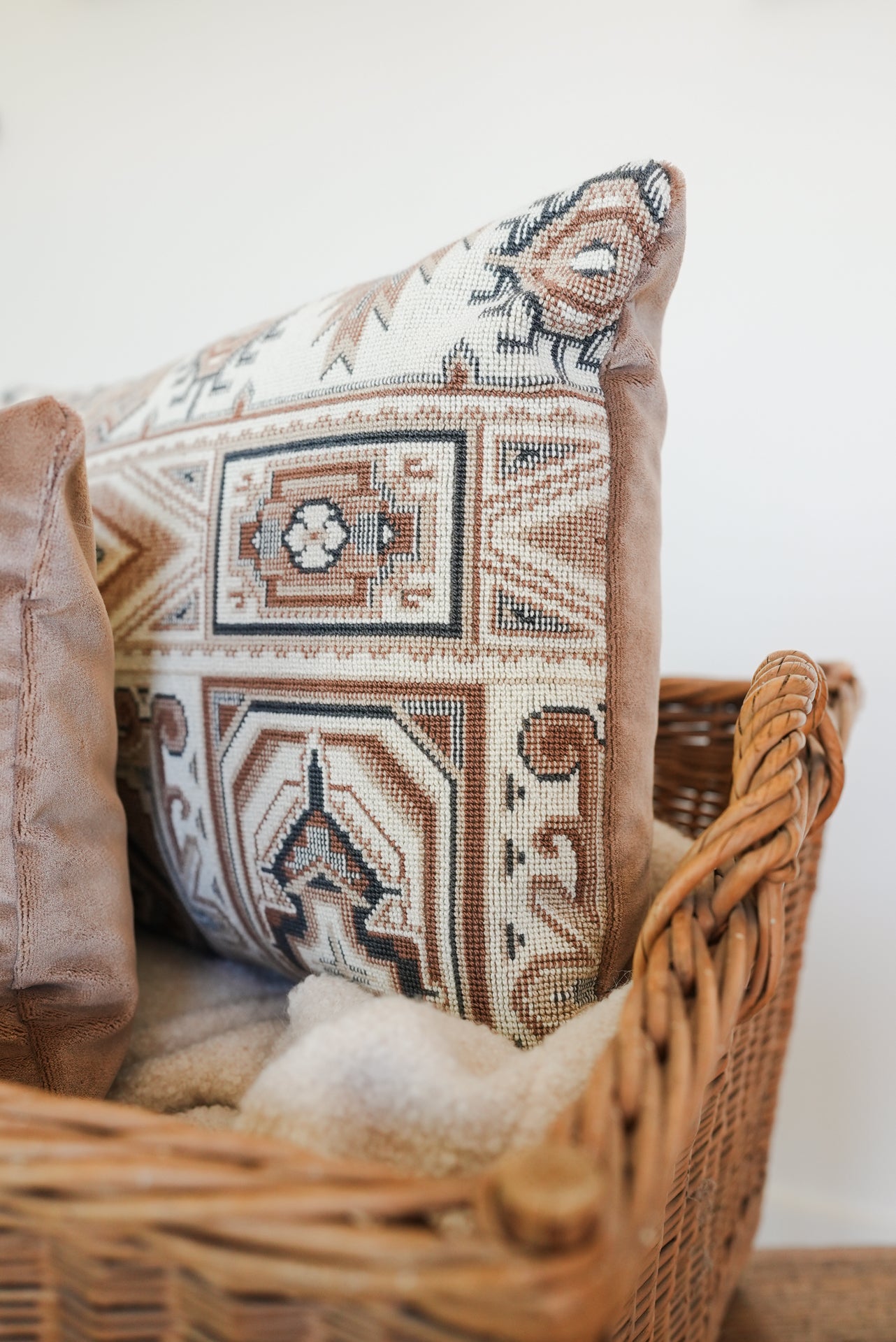 Cream, Taupe & Navy Southwest Tribal Print Lumbar 14x22