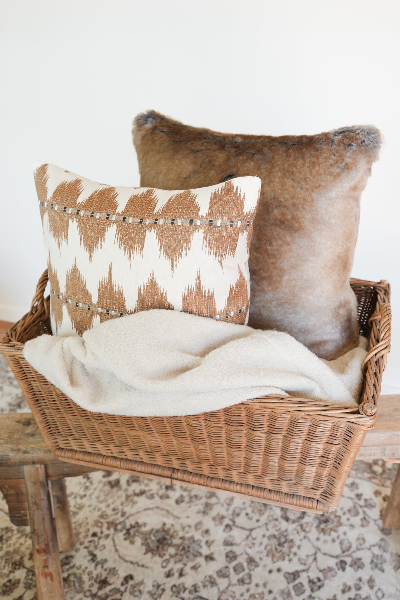 Gold Embroidered Black & White Ticking Linen Pillow 19x19