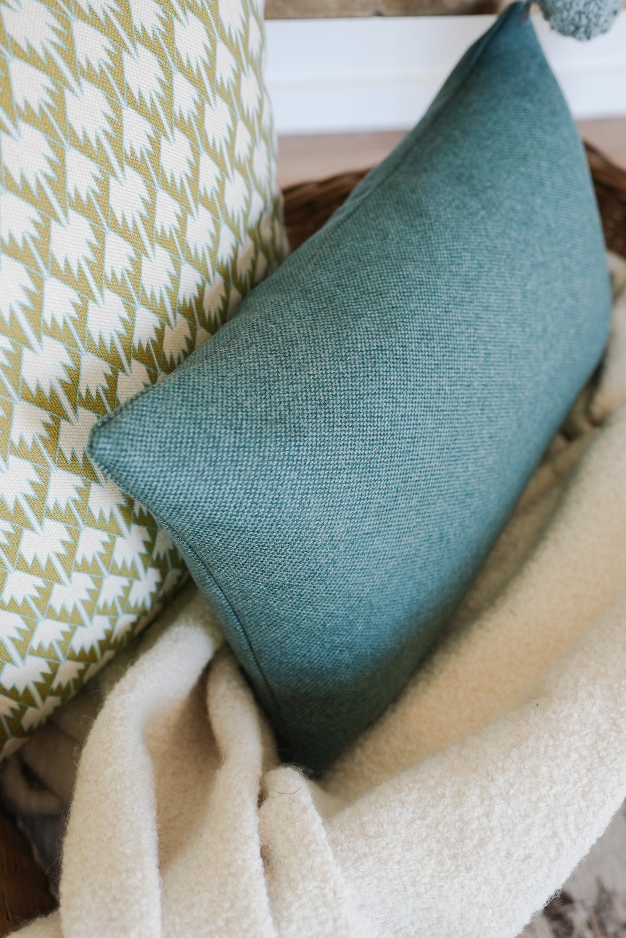 Turquoise Woven Wool Lumbar Pillow 12x19