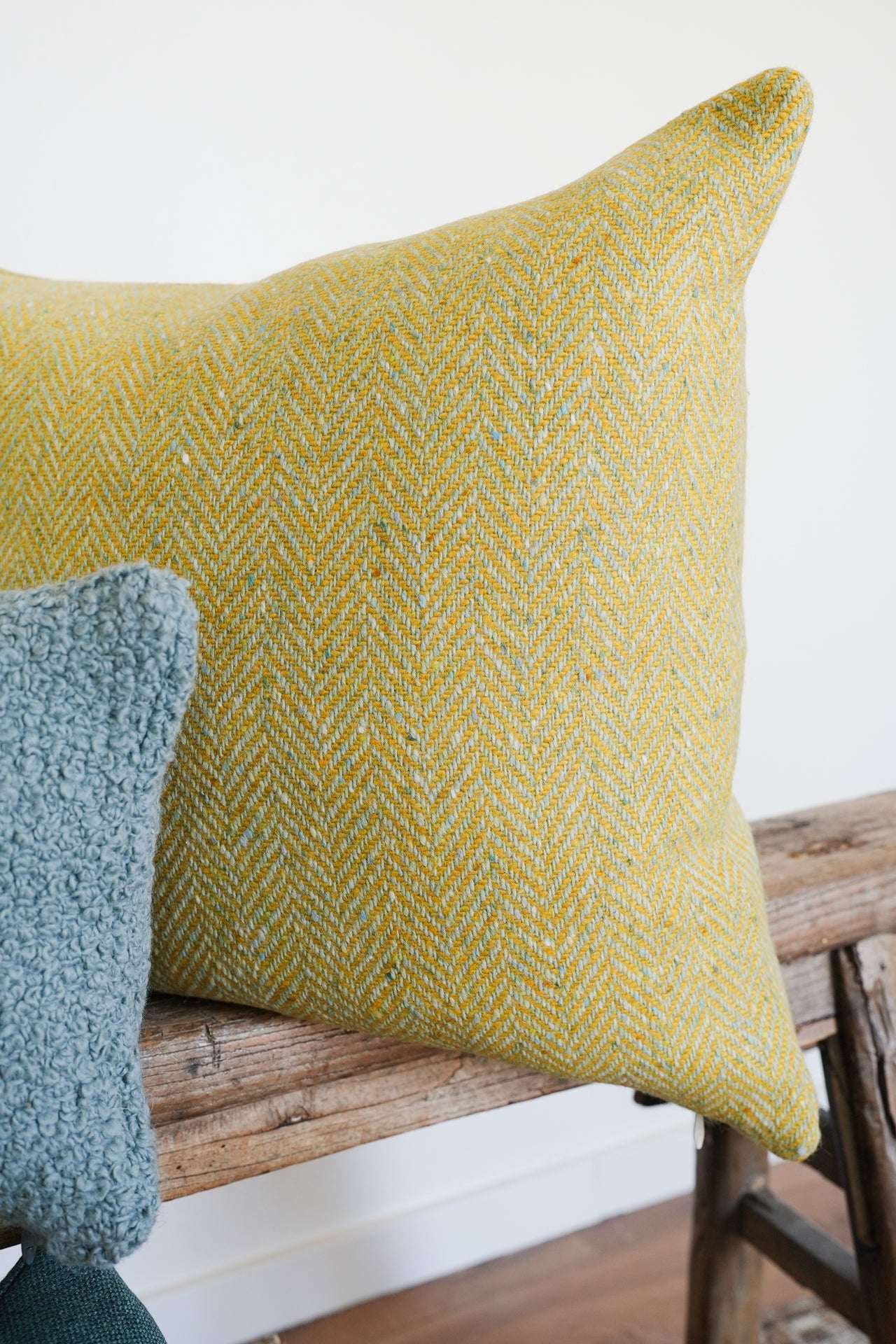 Yellow & Teal Herringbone Wool Pillow 20x20