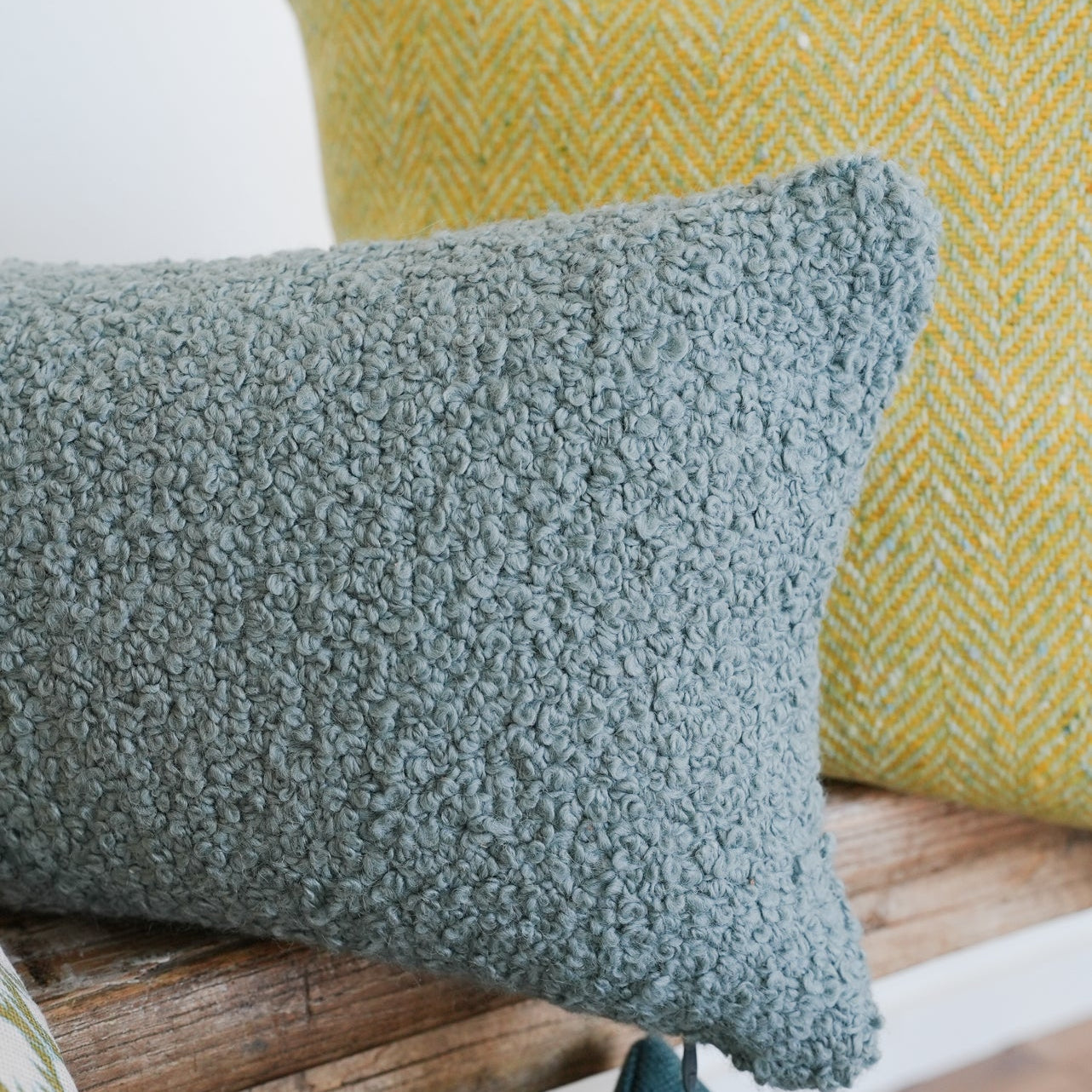 Turquoise Nubby Boucle Lumbar Pillow 11x17.5