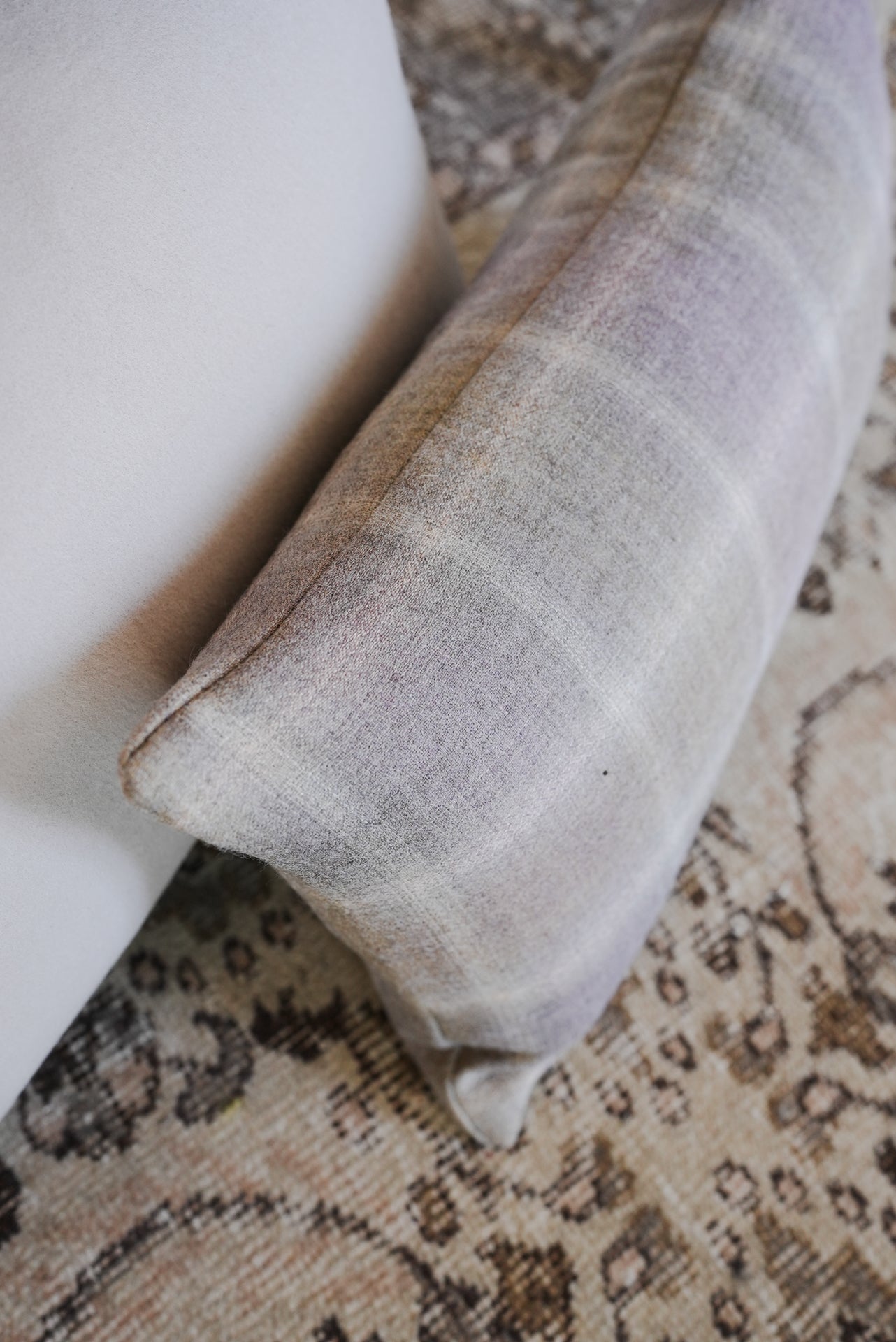 Purple, Light Green & Cream Plaid Linen Lumbar 12x20