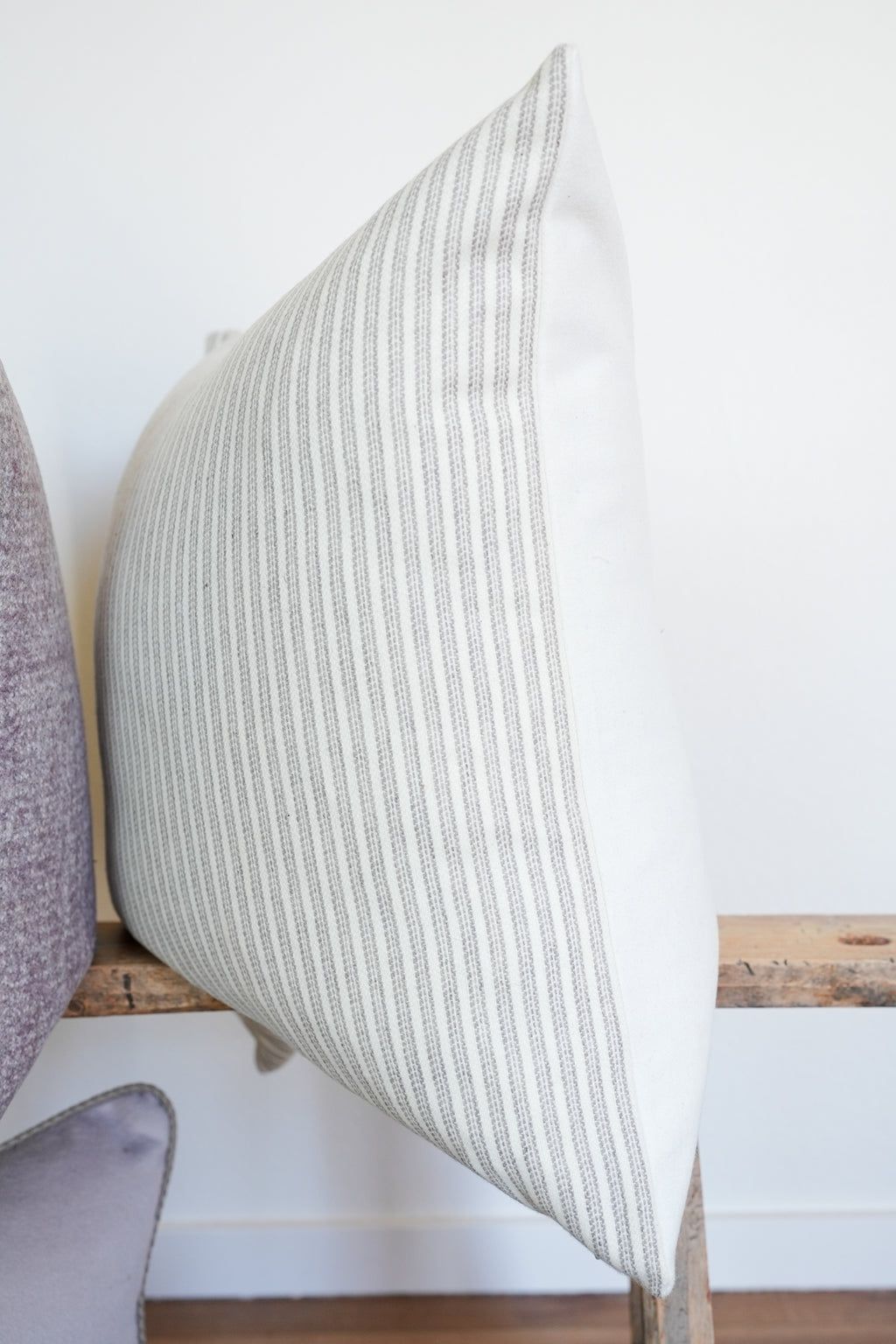 Purple & Cream Striped Wool Pillow 22x22