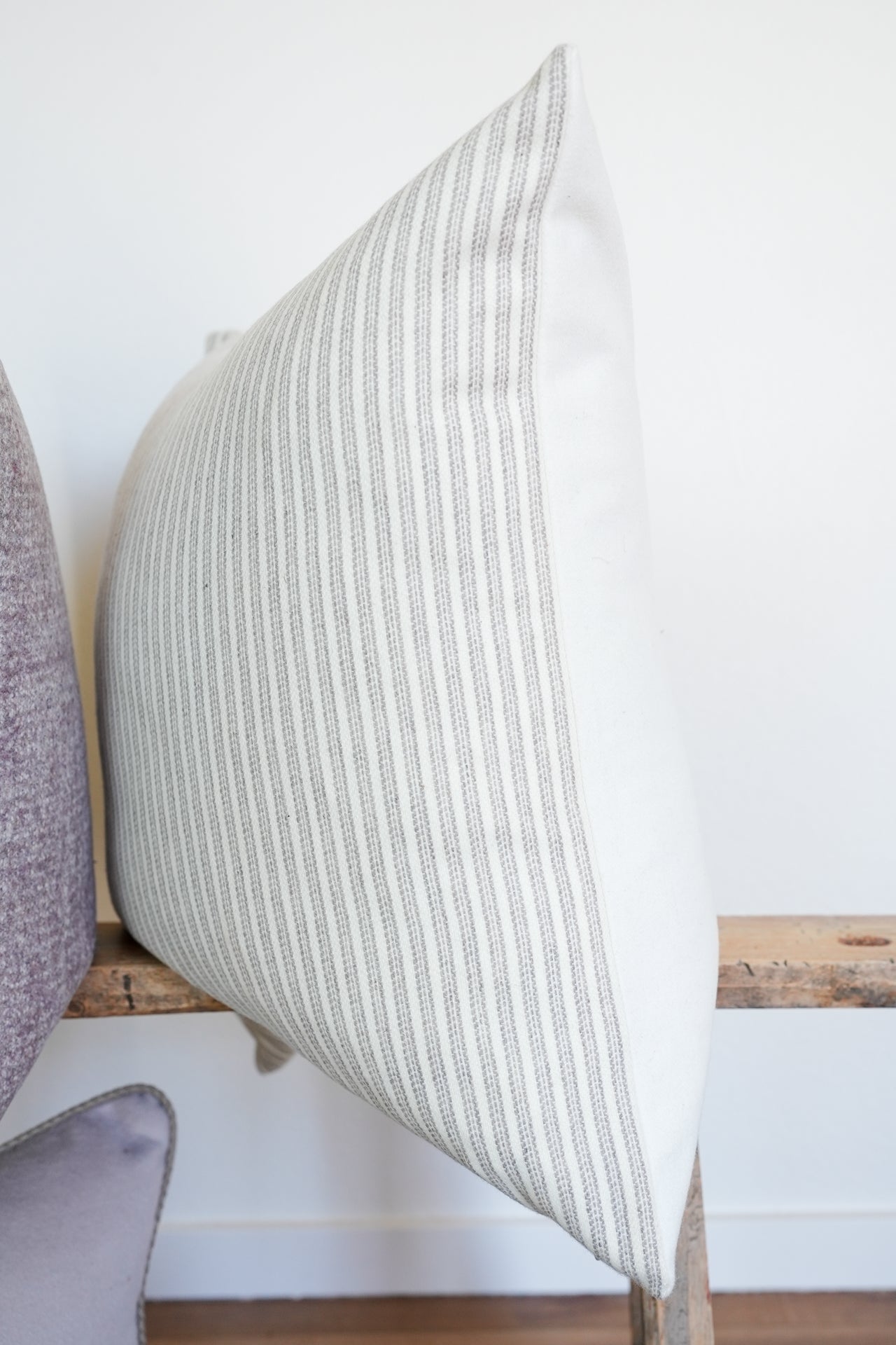 Purple & Cream Striped Wool Pillow 22x22