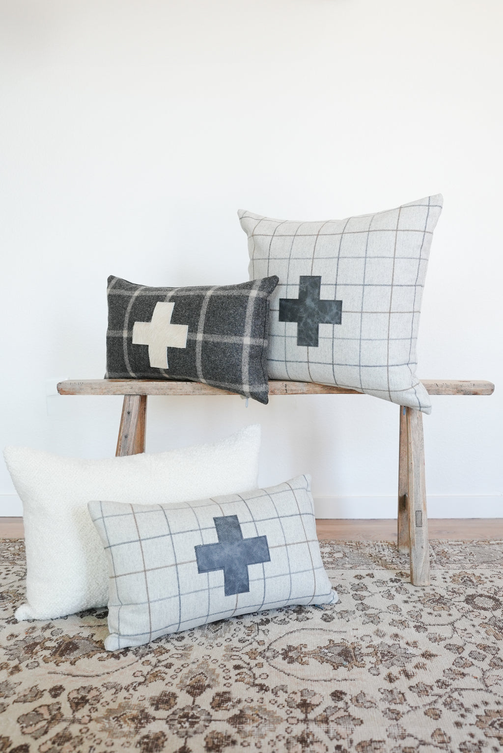 Charcoal & Beige Plaid Wool Lumbar 12x20