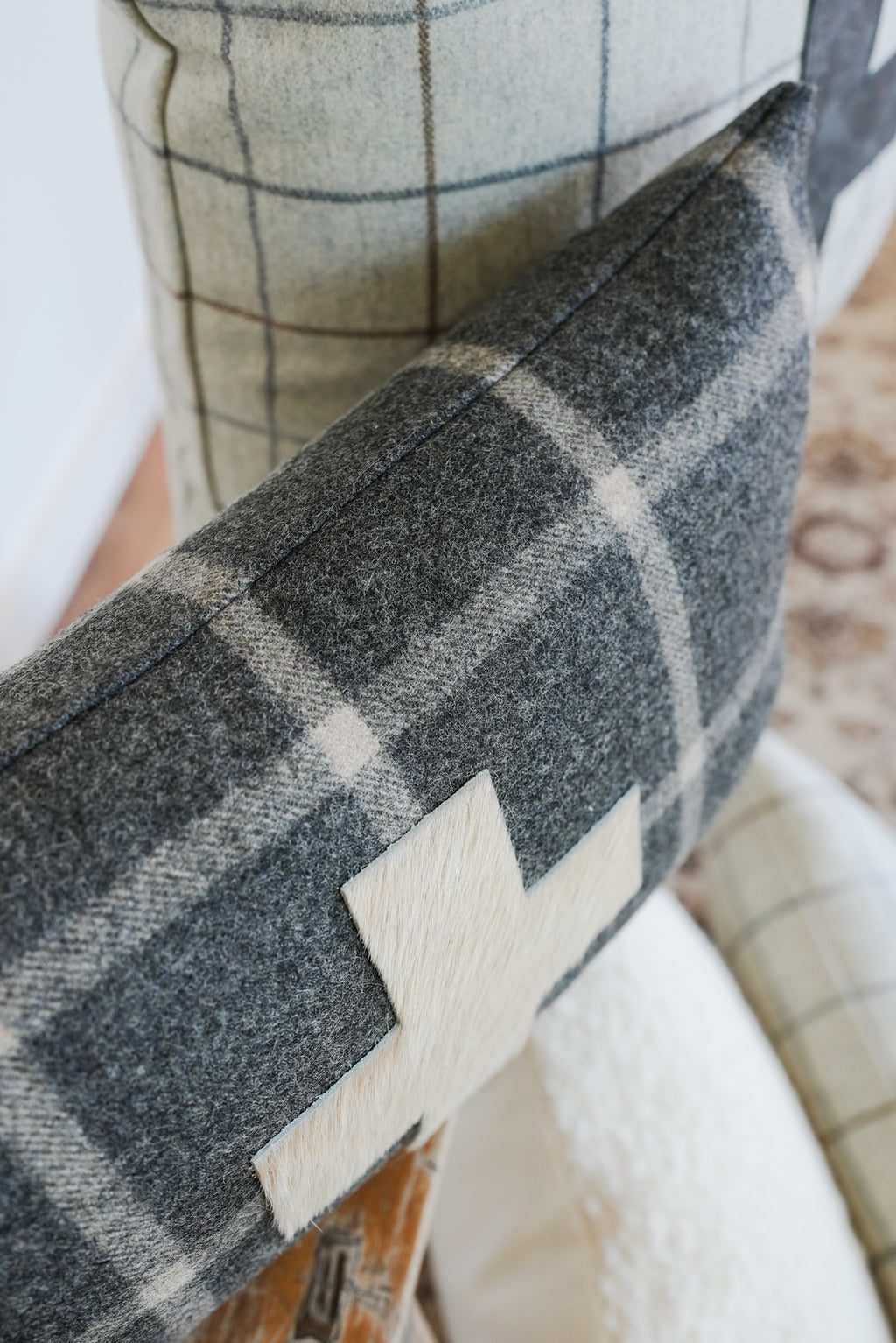 Charcoal & Beige Plaid Wool Lumbar 12x20