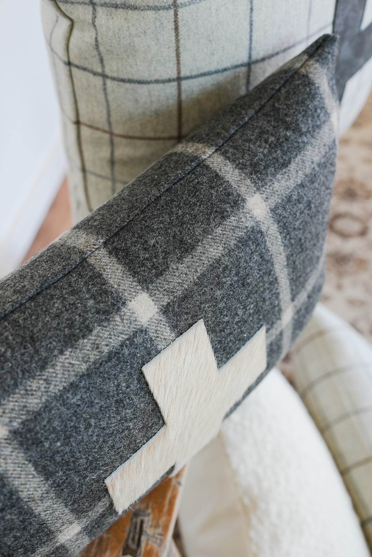 Charcoal & Beige Plaid Wool Lumbar 12x20