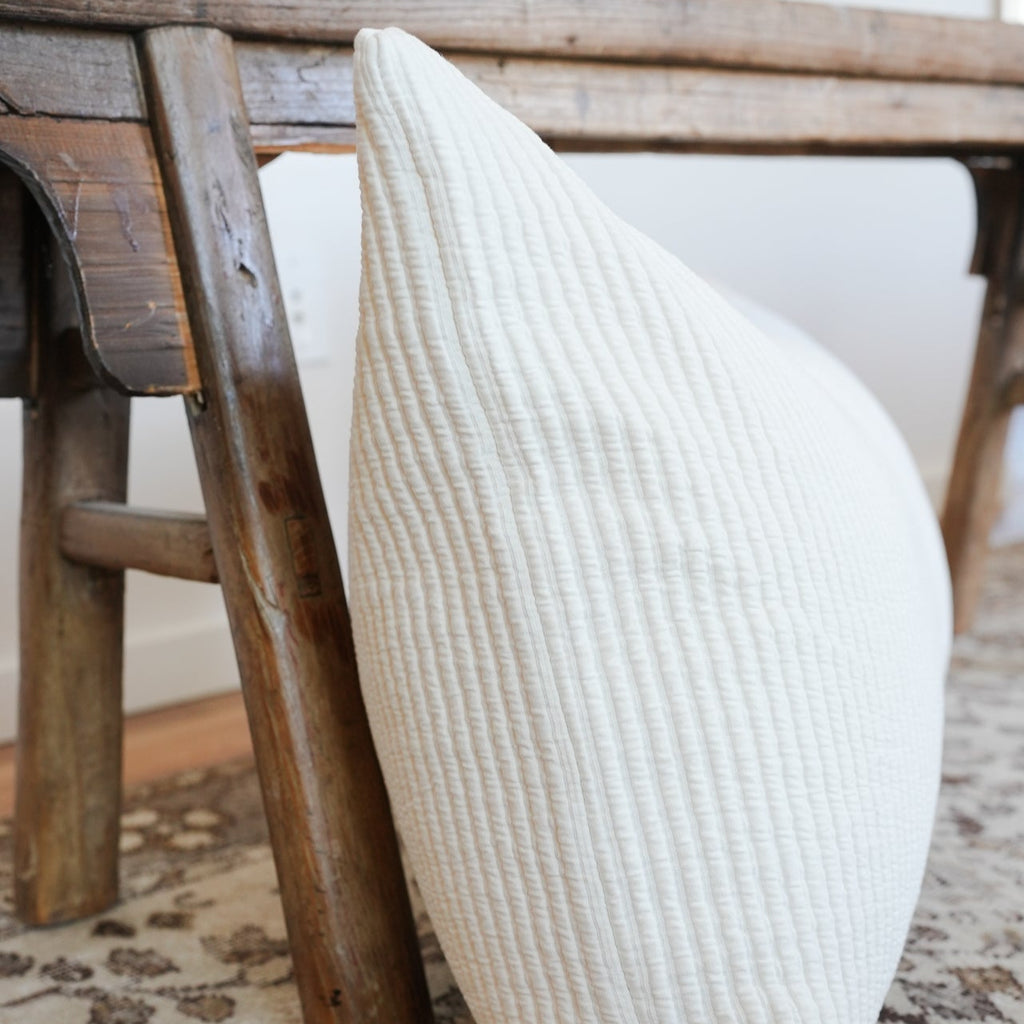 Off-White Cotton Cable Matelassé Pillow 20x36
