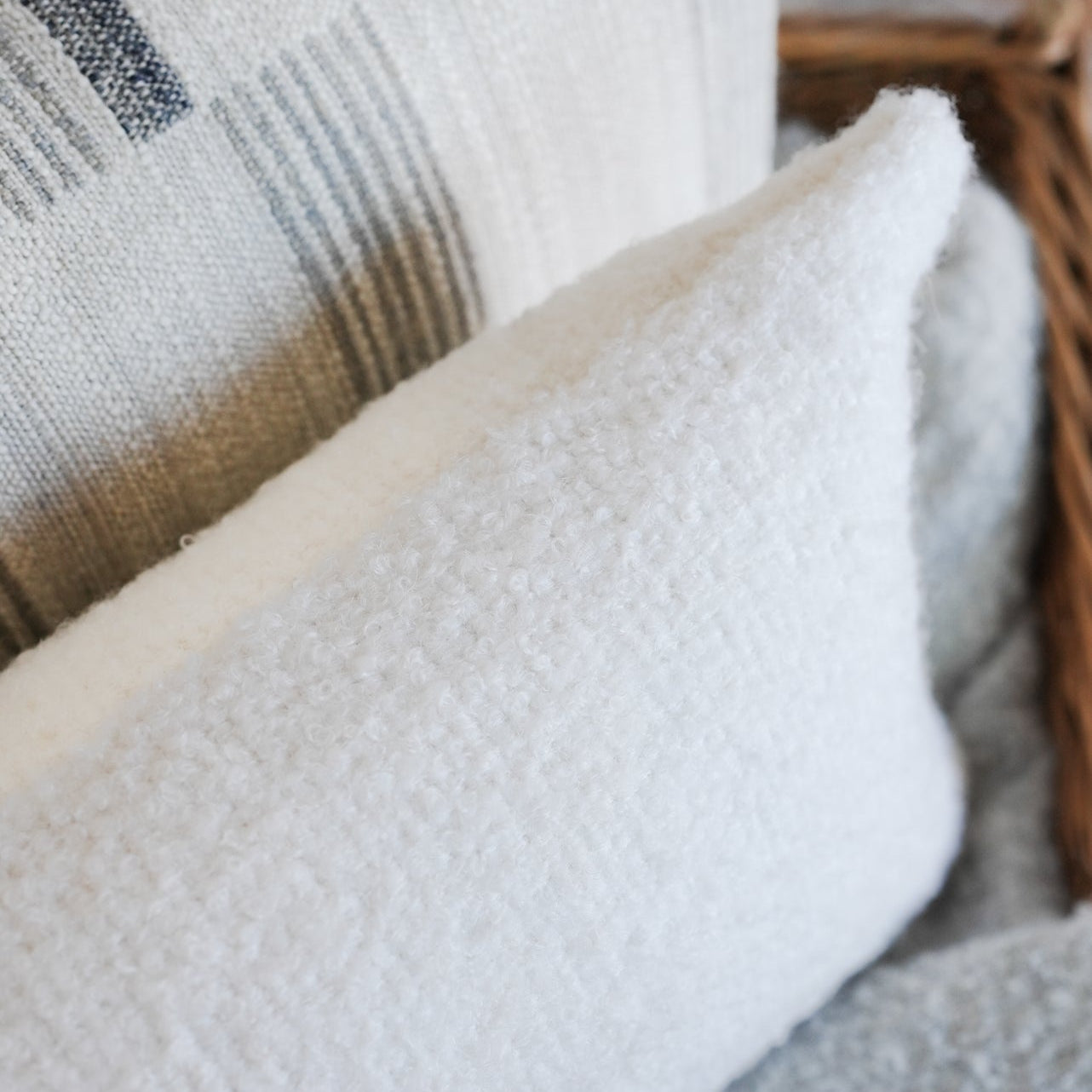 White Cable Bouclé Lumbar Pillow 10x20