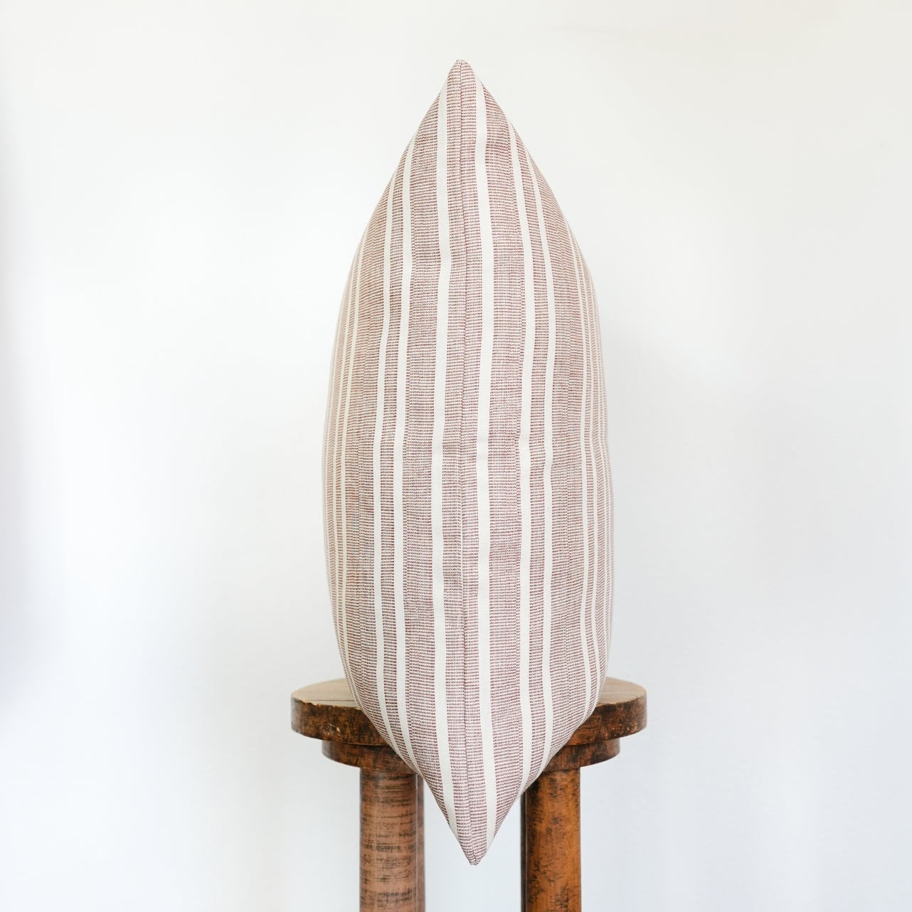 Brick Red & Cream Striped Linen Pillow 22x22