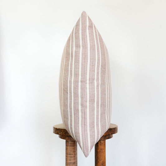 Brick Red & Cream Striped Linen Pillow 22x22