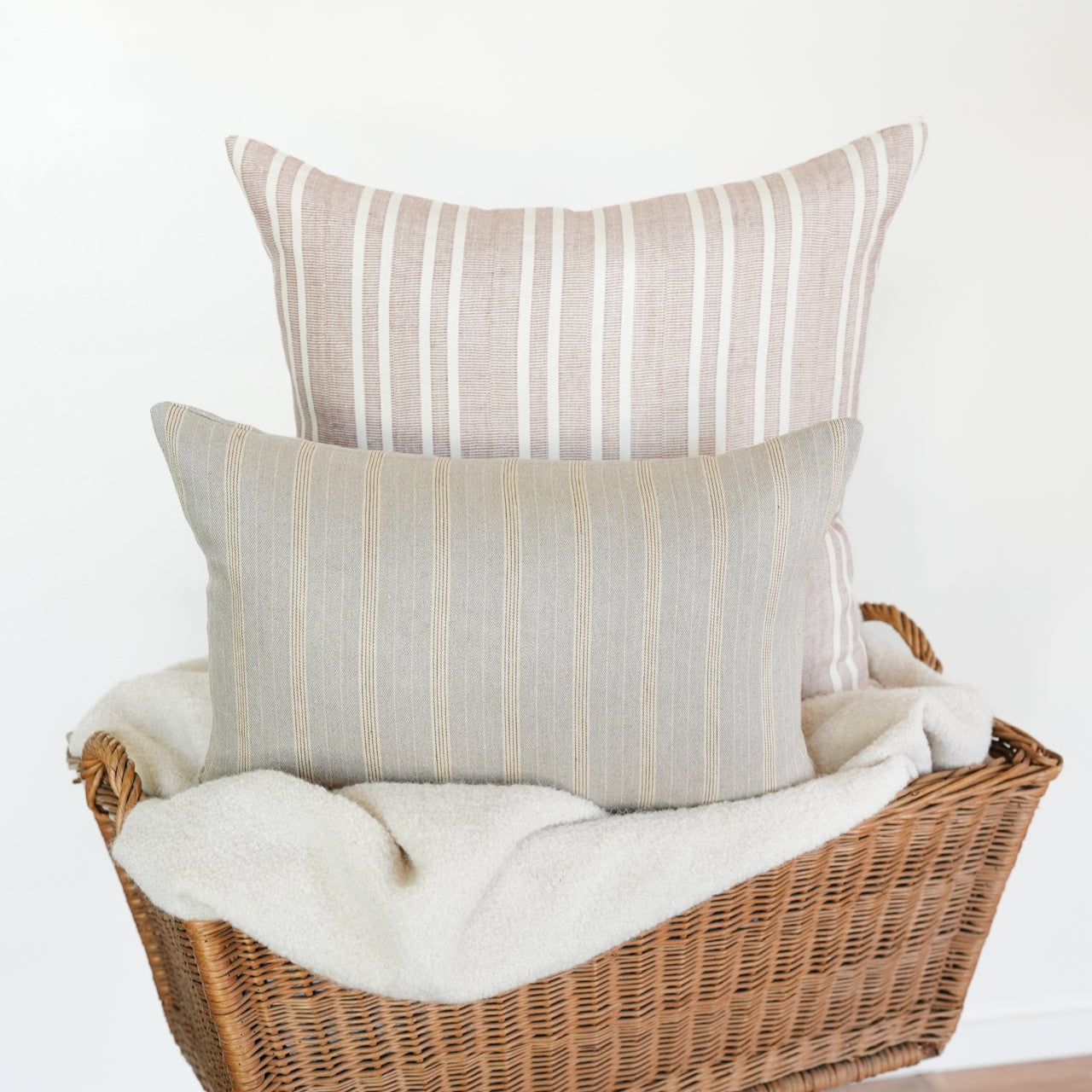 Brick Red & Cream Striped Linen Pillow 22x22
