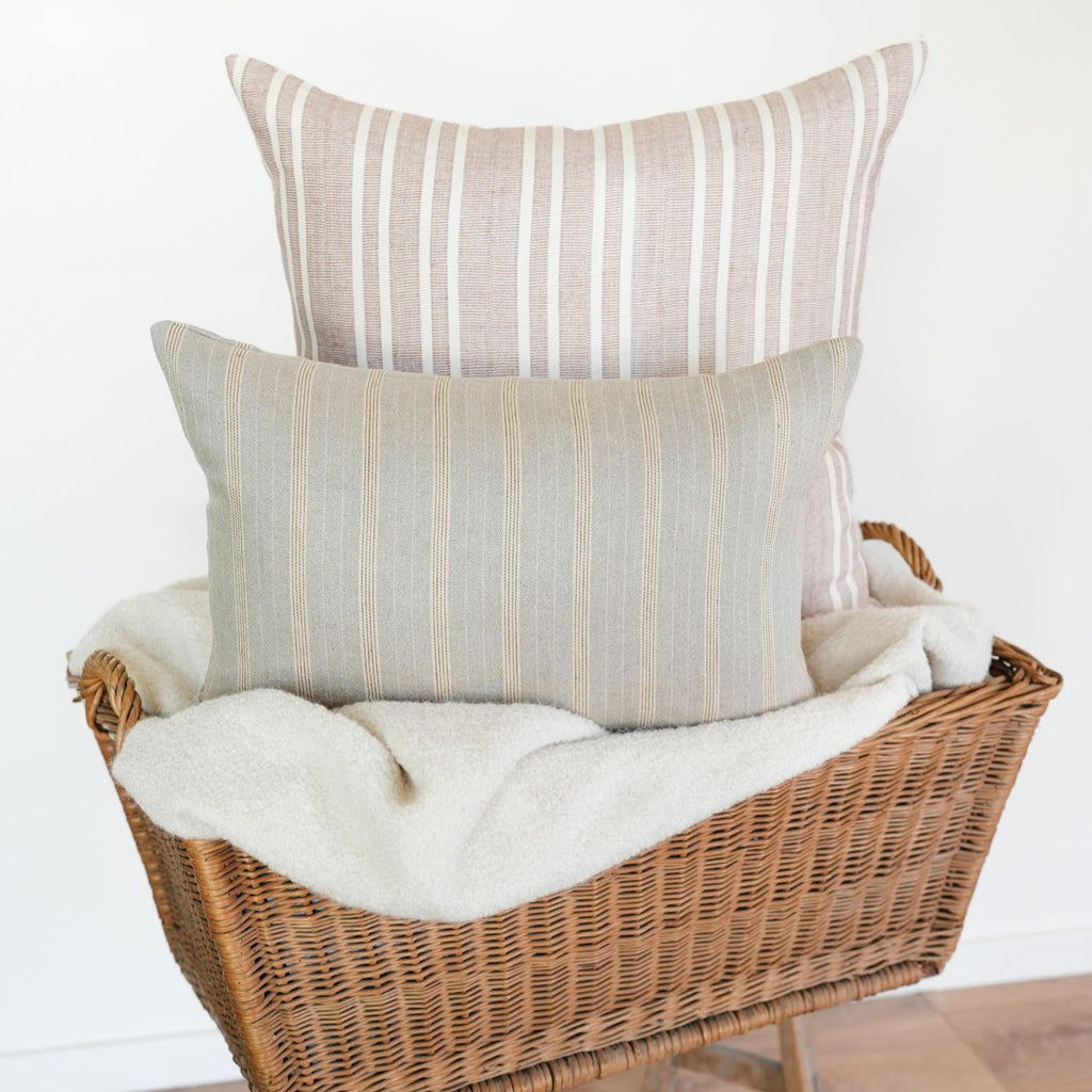 Beige and Cream Linen Stripe Lumbar Pillow 14x20