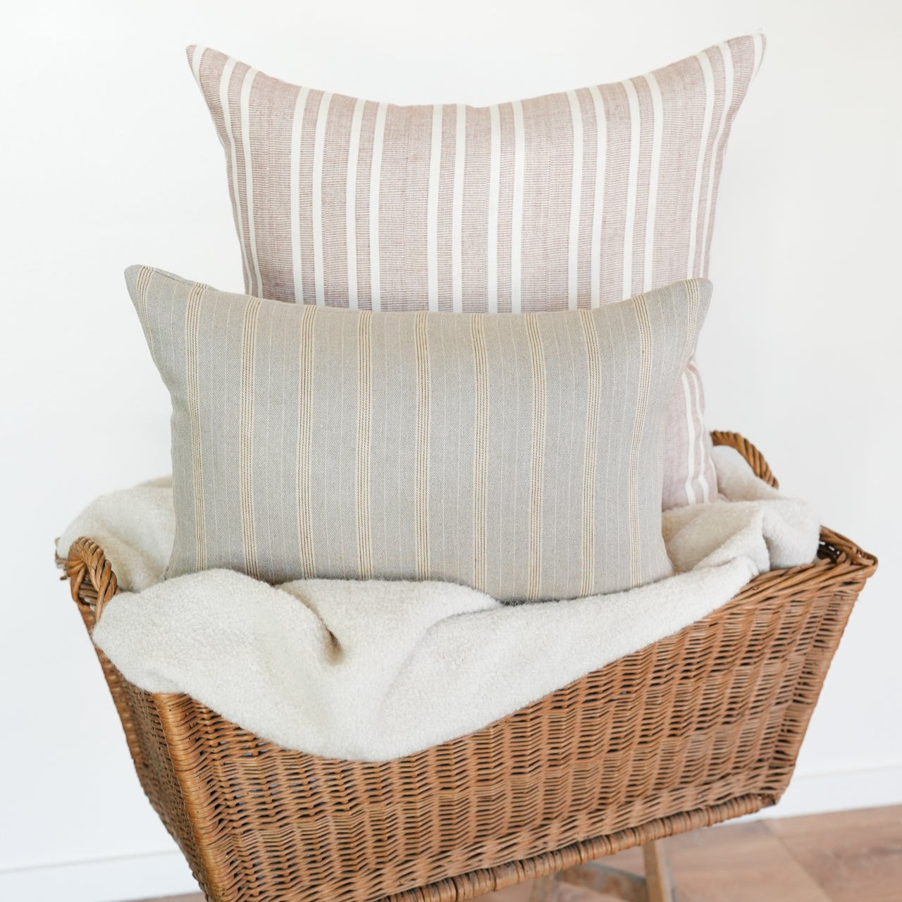 Beige and Cream Linen Stripe Lumbar Pillow 14x20