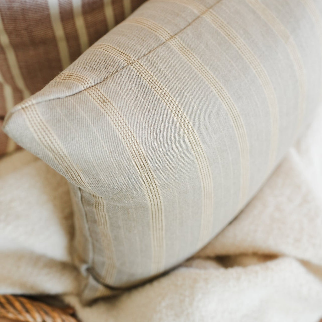 Beige and Cream Linen Stripe Lumbar Pillow 14x20