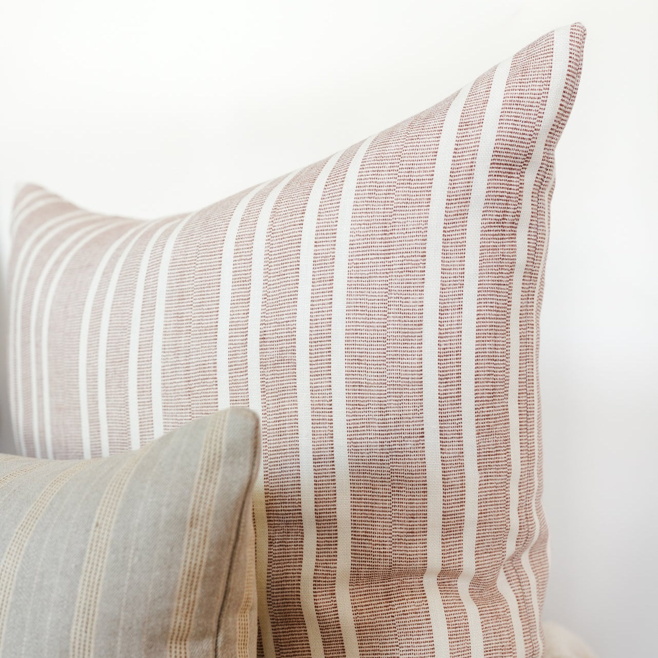 Brick Red & Cream Striped Linen Pillow 22x22
