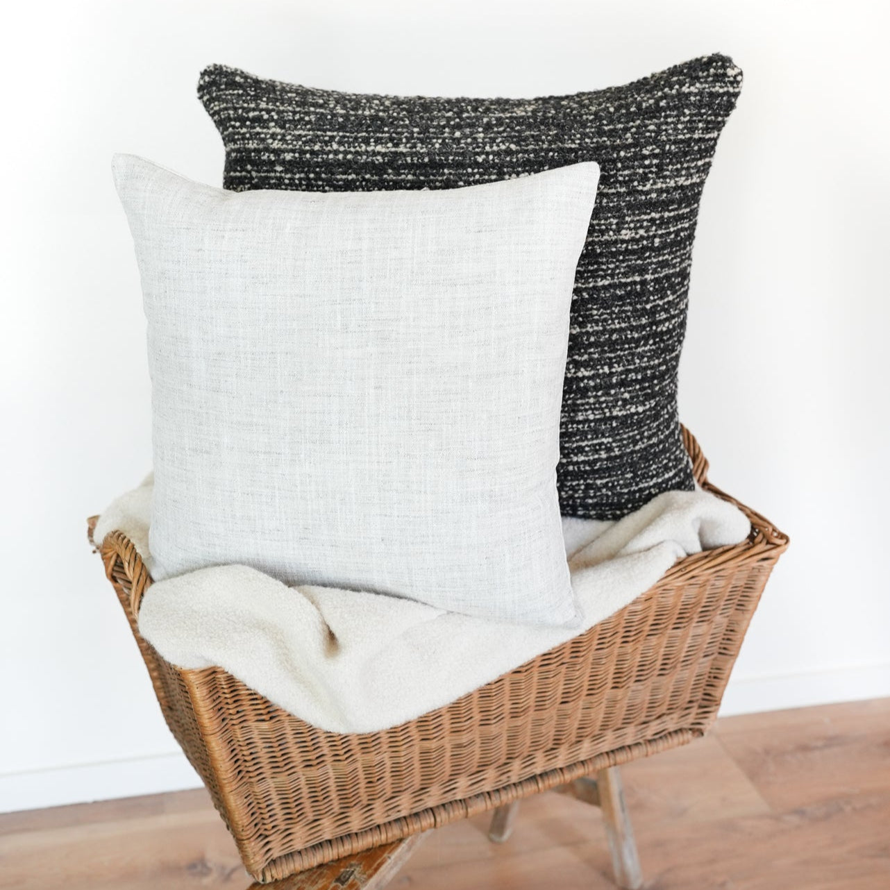 Black, Charcoal & Ivory Nubby Wool Striations Pillow 24x24
