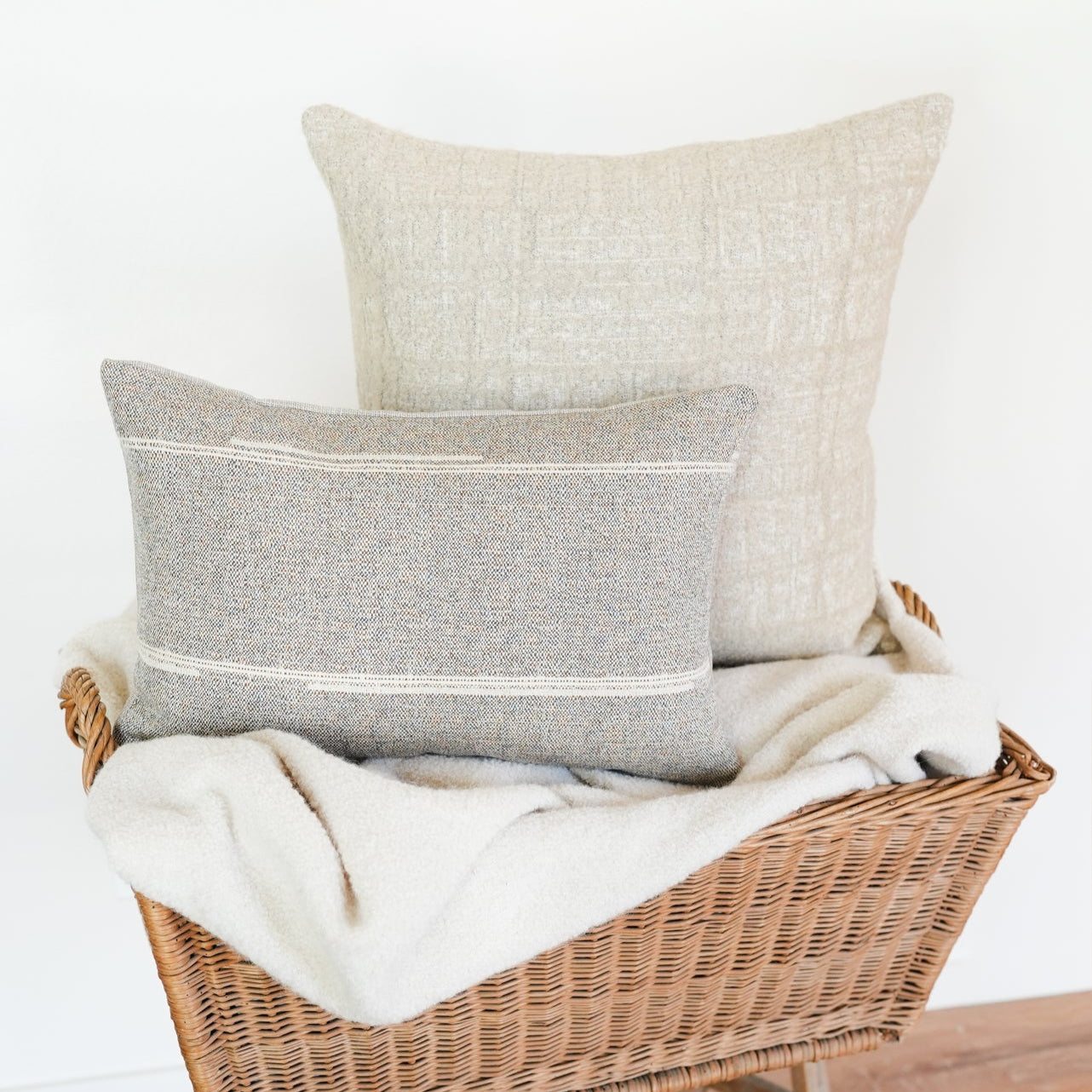 Multi-Colored Linen with Cream Stripes Lumbar Pillow 13x19