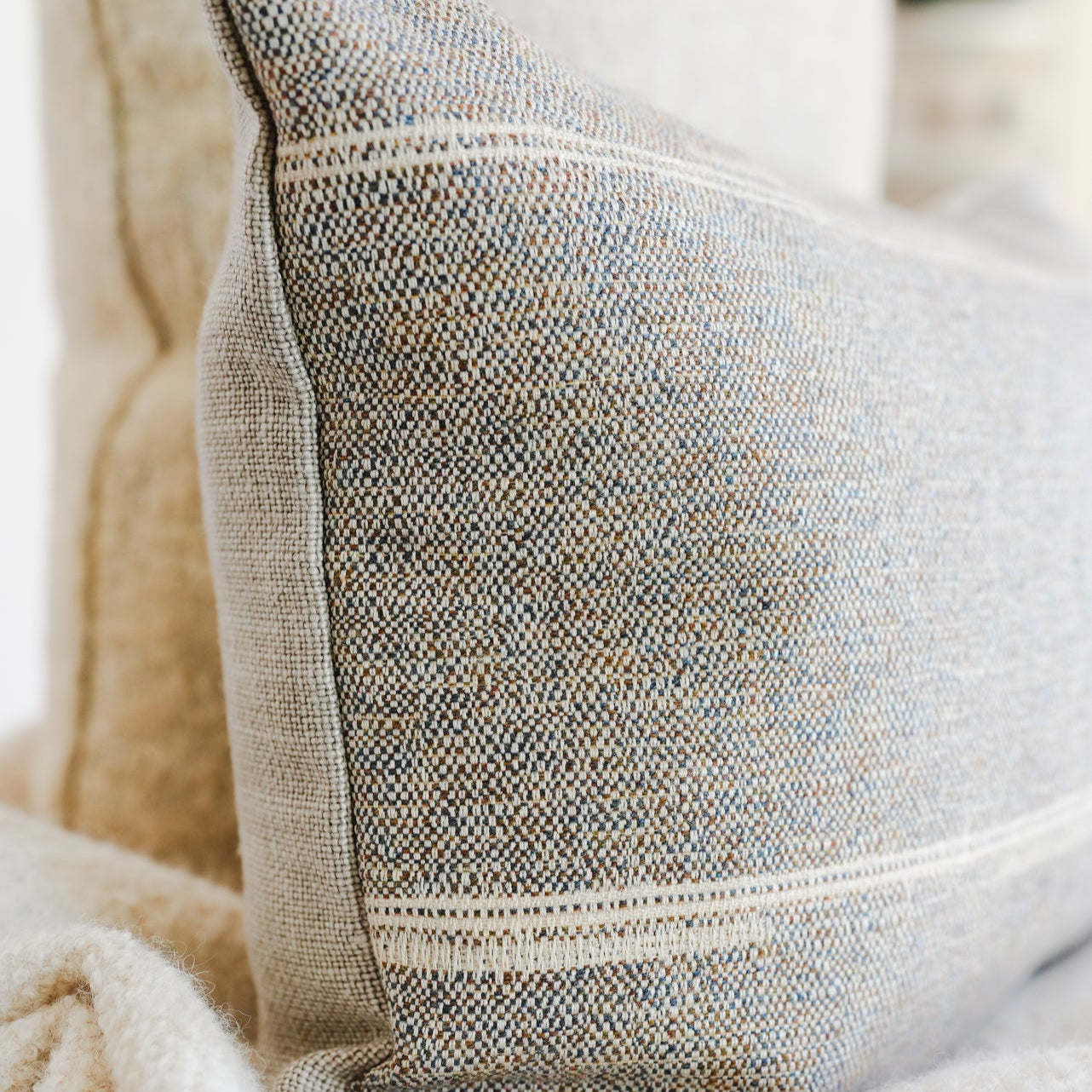 Multi-Colored Linen with Cream Stripes Lumbar Pillow 13x19