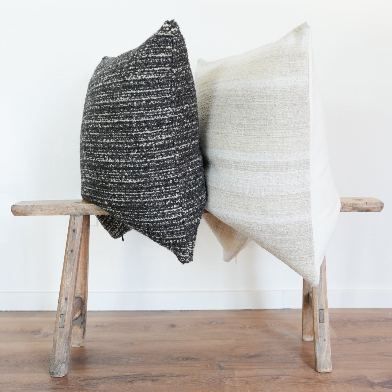 Black, Charcoal & Ivory Nubby Wool Striations Pillow 24x24