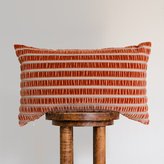 Coral and Teal Rouched Stripe Lumbar Pillow 14x22