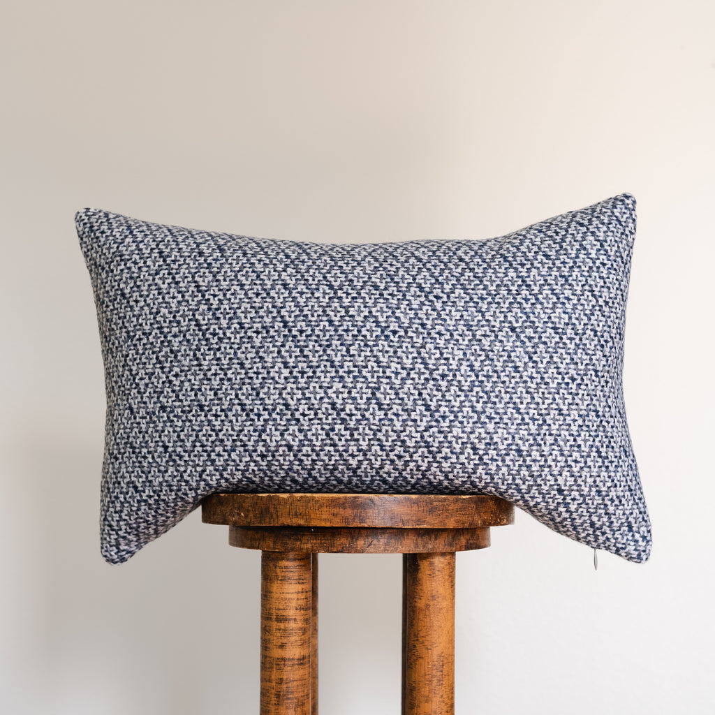 Navy Blue Woven Cross Wool Lumbar Pillow 14x22