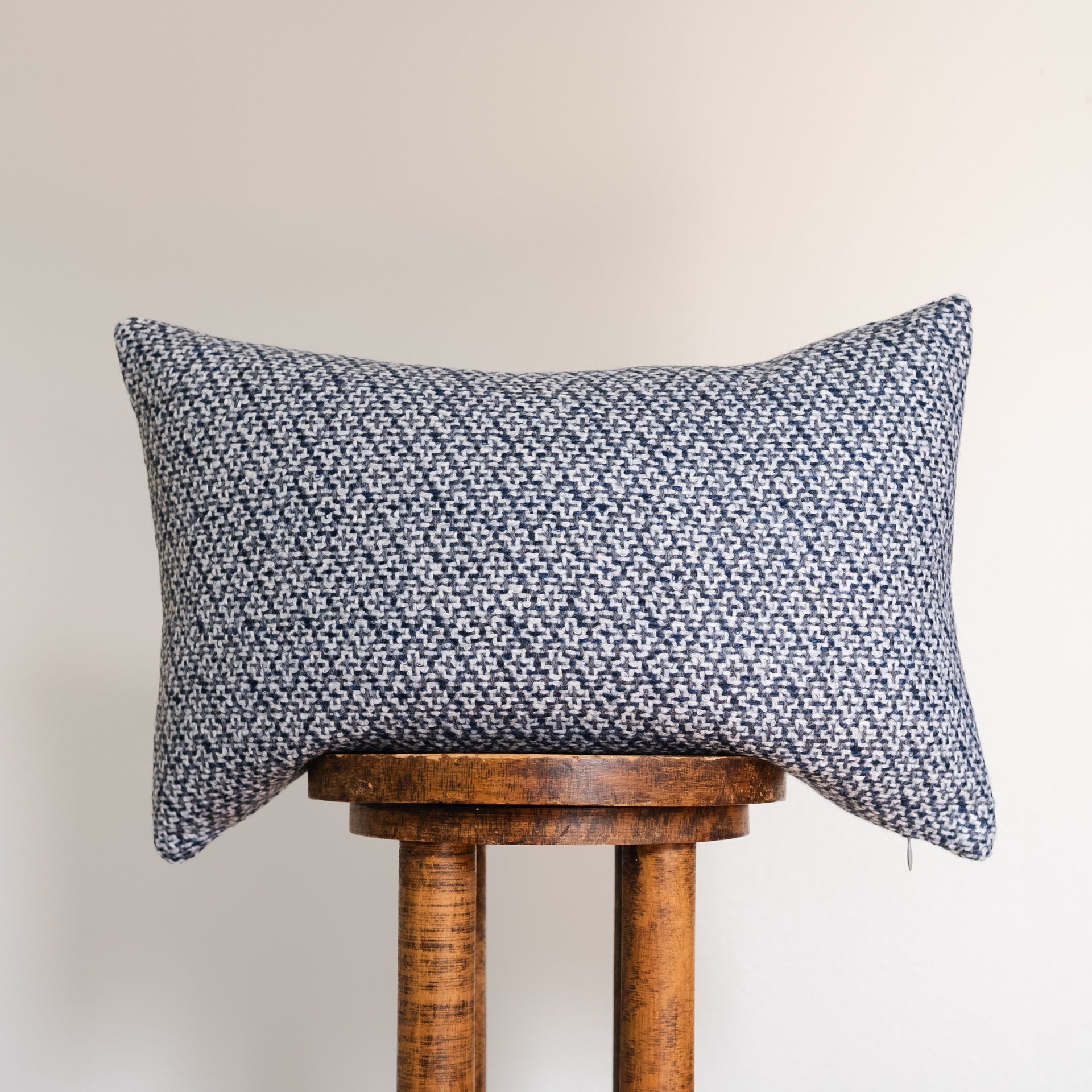 Navy Blue Woven Cross Wool Lumbar Pillow 14x22