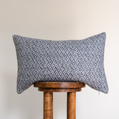 Navy Blue Woven Cross Wool Lumbar Pillow 14x22