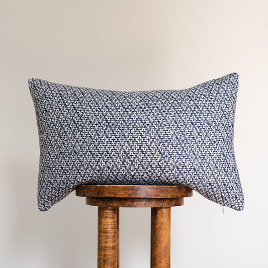 Navy Blue Woven Cross Wool Lumbar Pillow 14x22