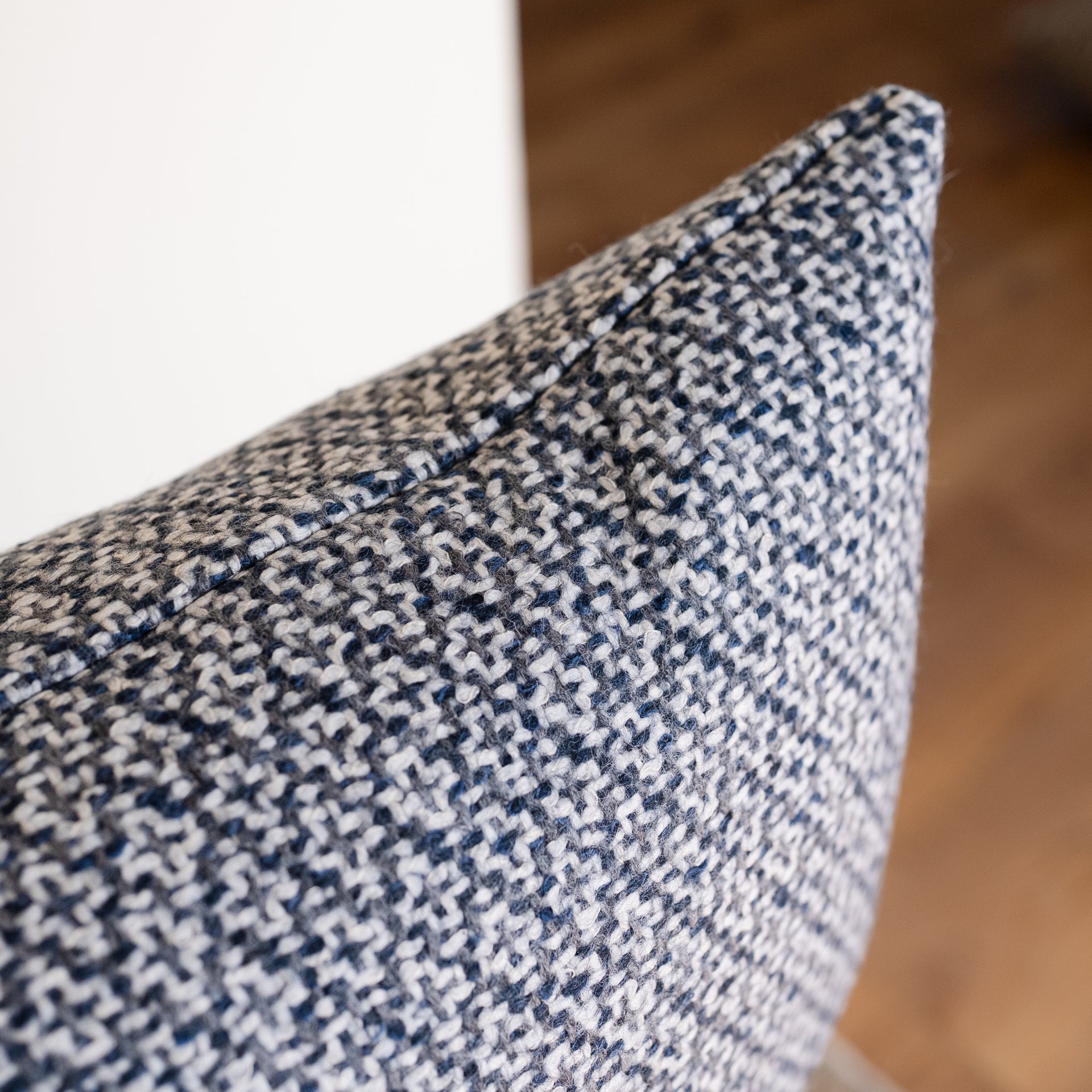 Navy Blue Woven Cross Wool Lumbar Pillow 14x22