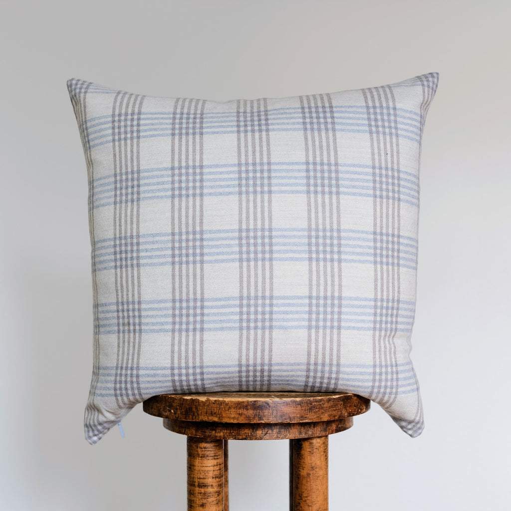 Grey and Blue Plaid Wool Pillow 20x20