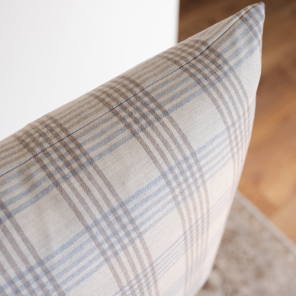 Grey and Blue Plaid Wool Pillow 20x20