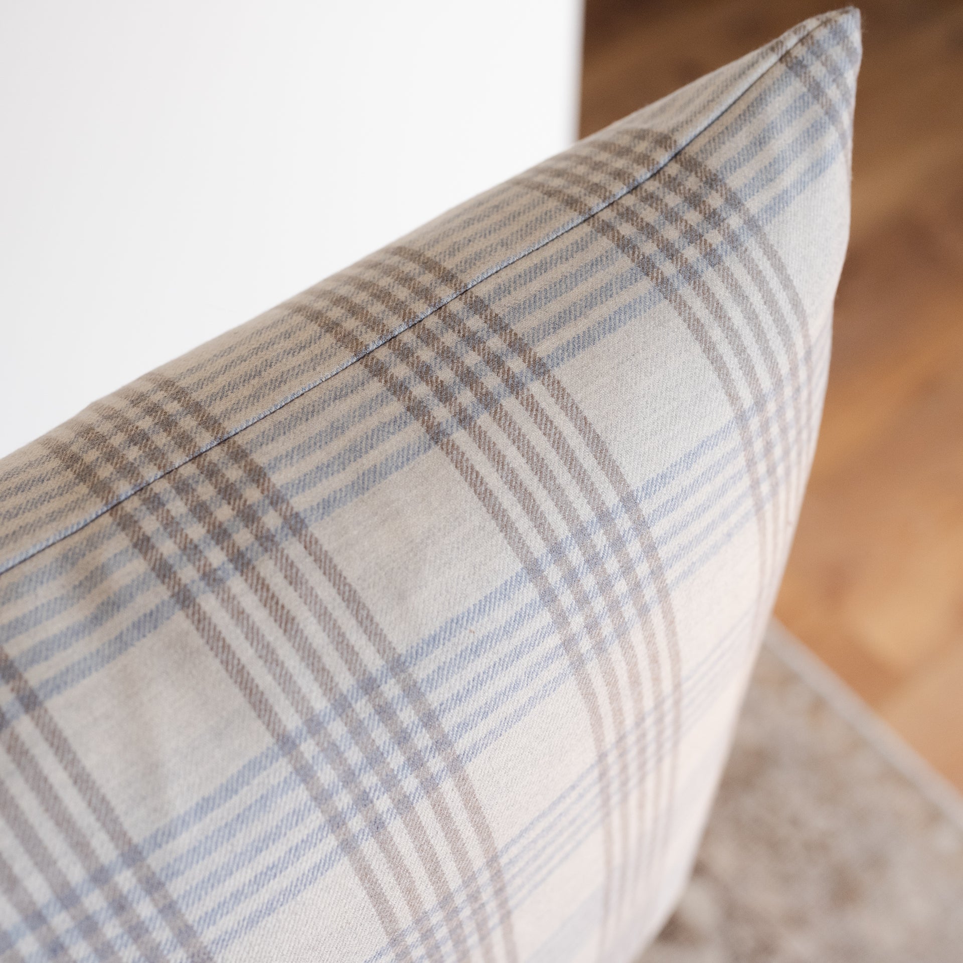 Grey and Blue Plaid Wool Pillow 20x20