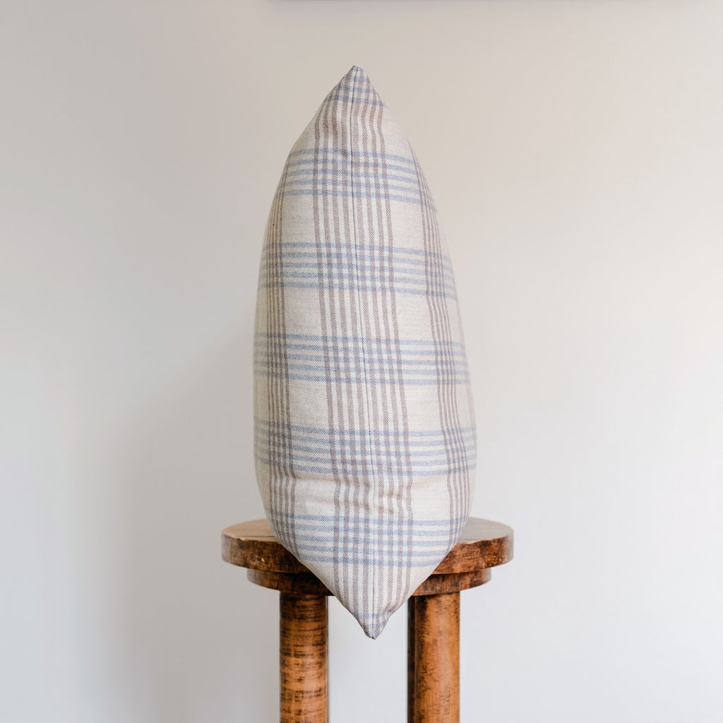 Grey and Blue Plaid Wool Pillow 20x20