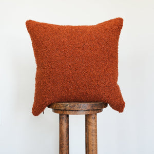 Orange Wool Boucle with Grey & Orange Wool Plaid Pillow 20x20
