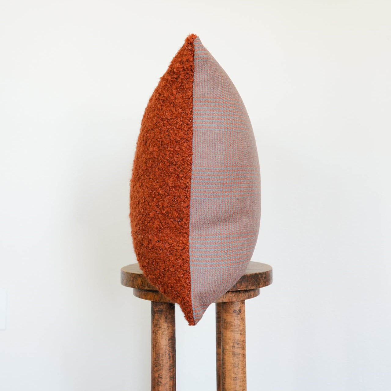 Orange Wool Boucle with Grey & Orange Wool Plaid Pillow 20x20