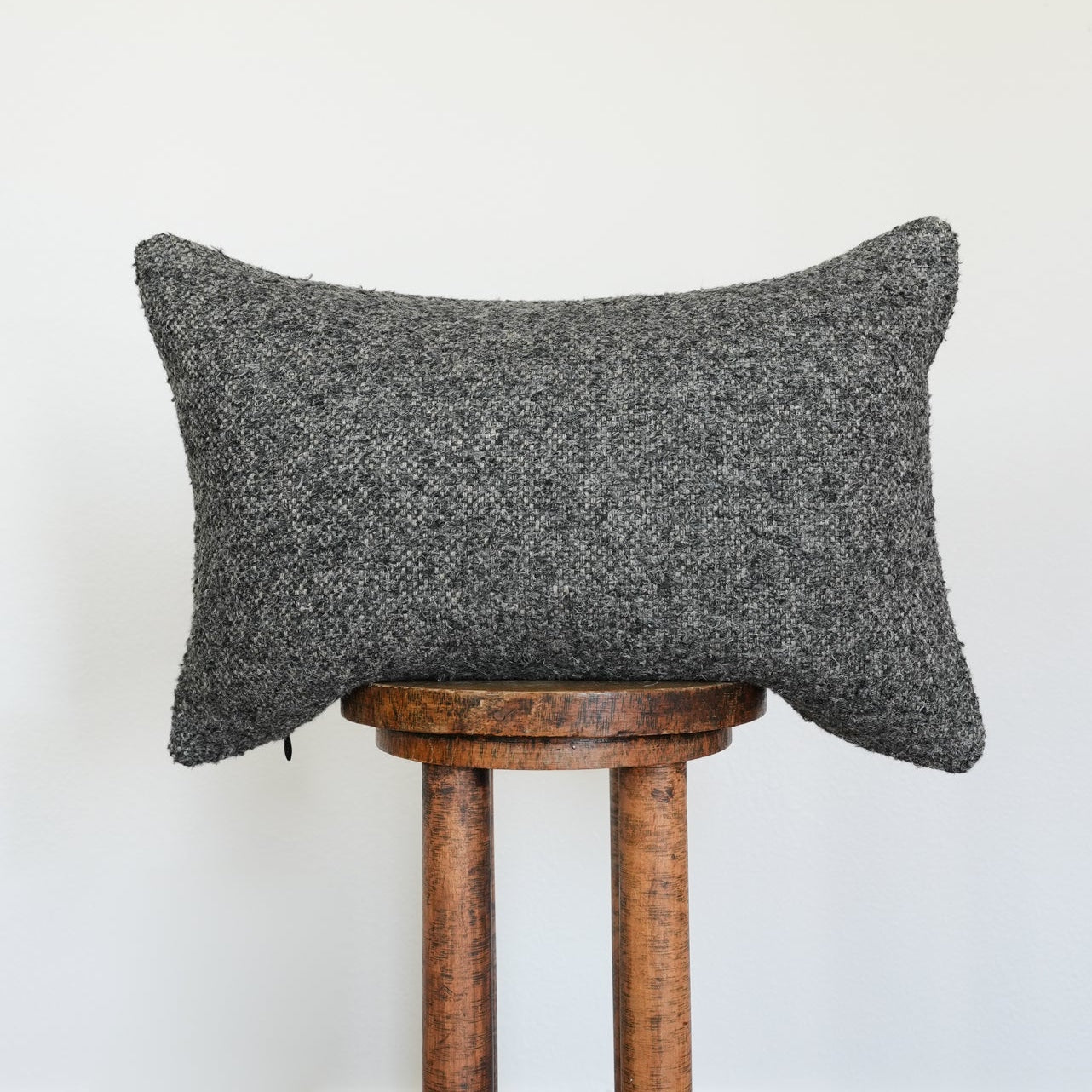 Nubby Grey Wool with Natural Jute Lumbar Pillow 16x24