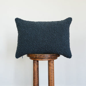 Steel Blue Wool Boucle Lumbar Pillow 14x20