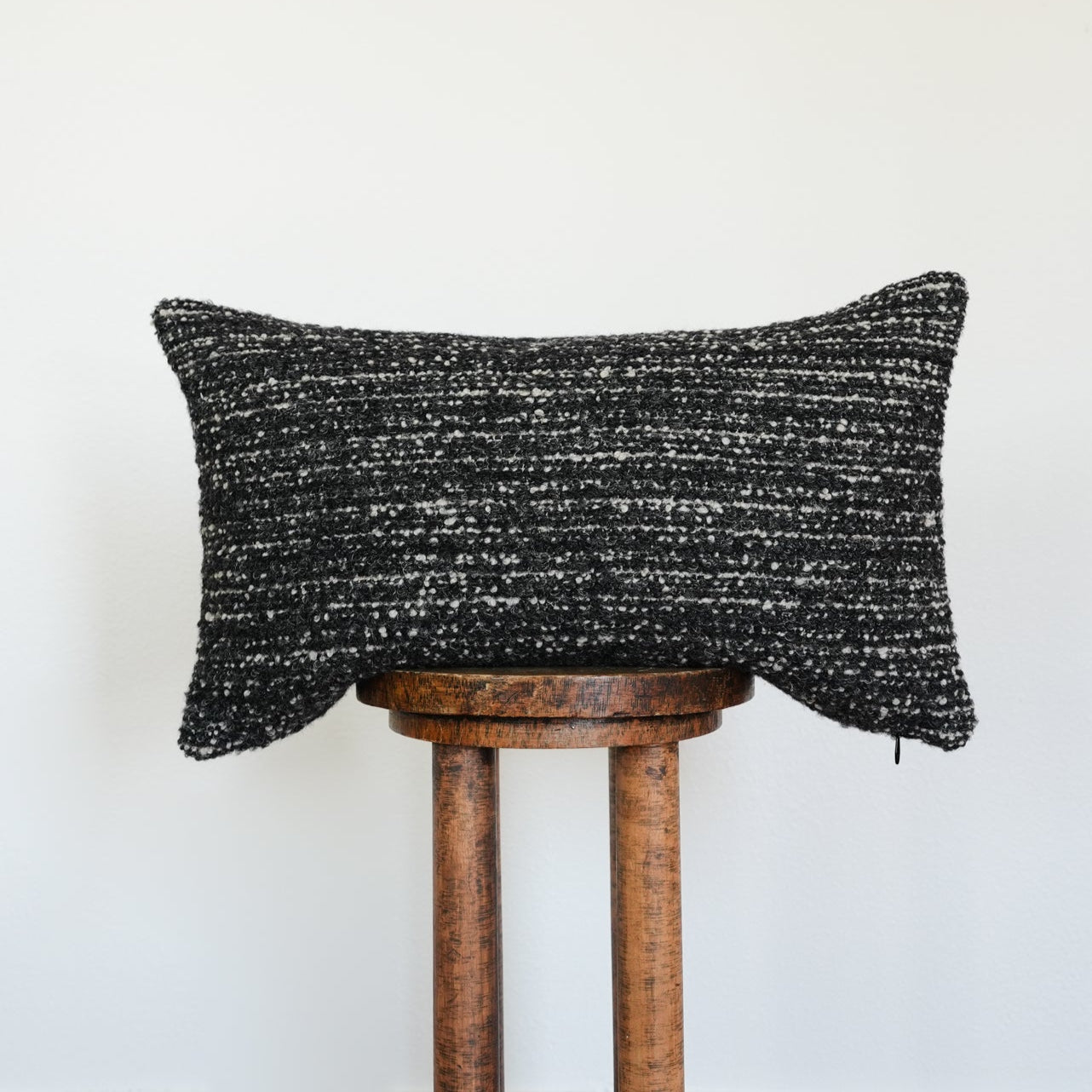 Black & Cream Nubby Wool Lumbar Pillow 14x24