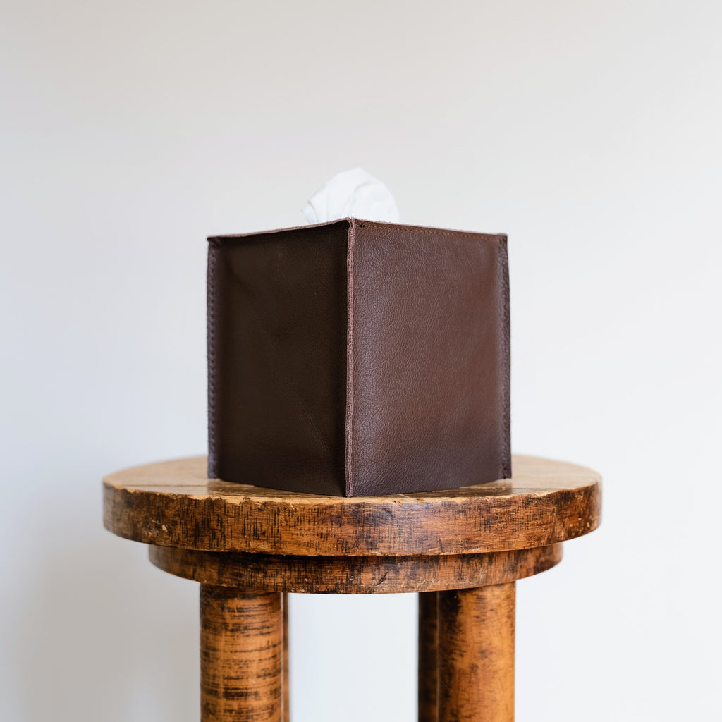 Saddle Brown Leather Single Tissue Box Cover