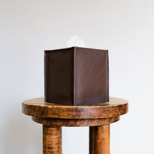 Saddle Brown Leather Single Tissue Box Cover
