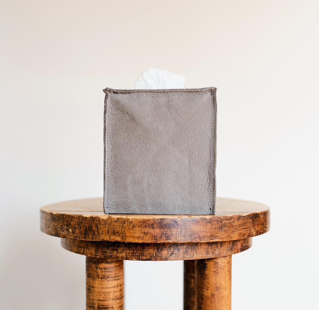 Hippopotamus Grey Leather Single Tissue Box Cover
