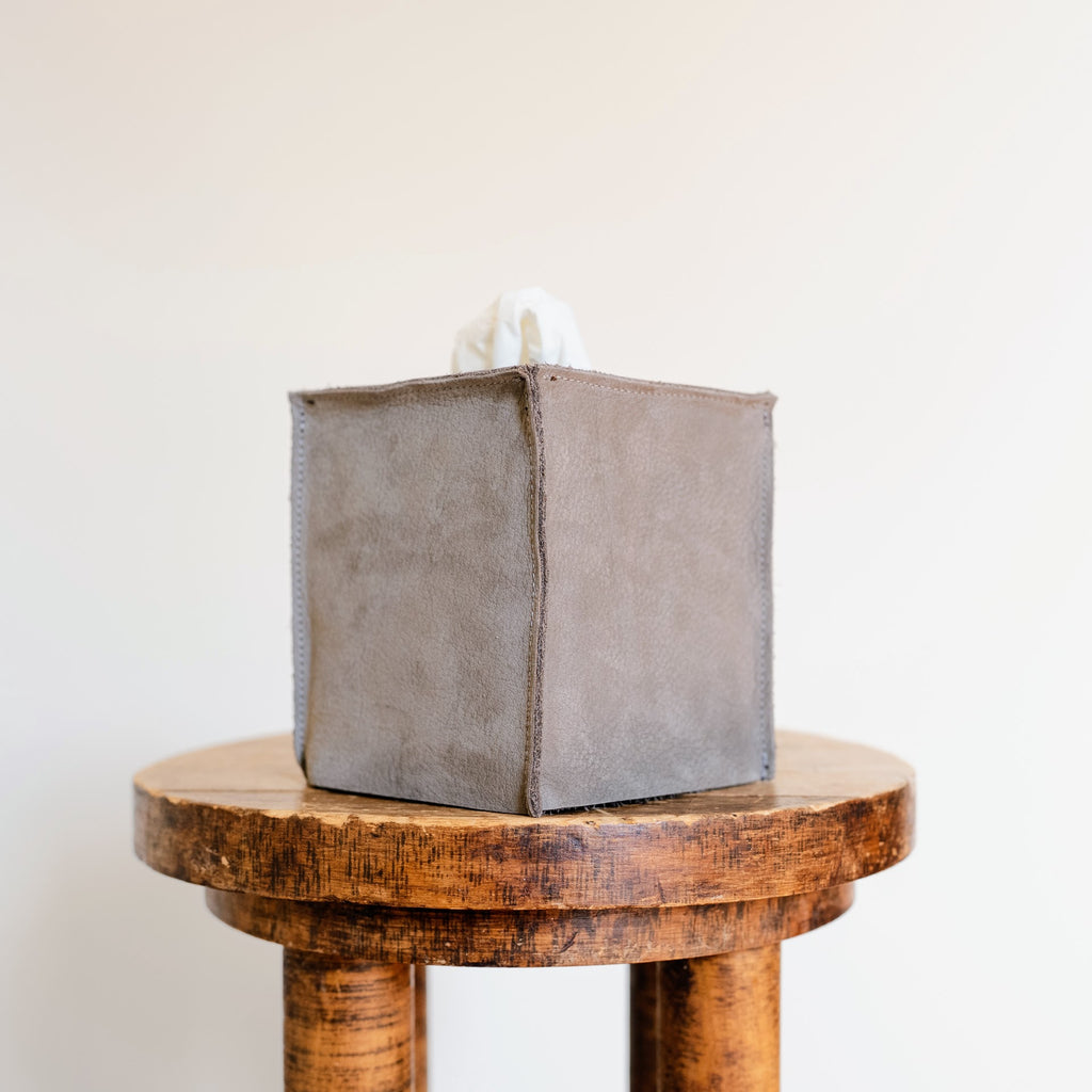 Hippopotamus Grey Leather Single Tissue Box Cover