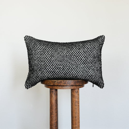 Woven Black Dots with White Lumbar Pillow 13x20