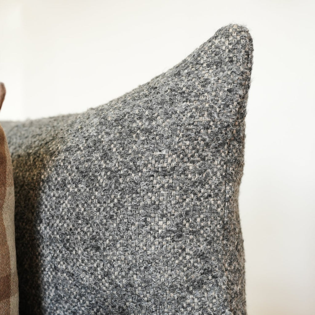 Nubby Grey Wool with Natural Jute Lumbar Pillow 16x24