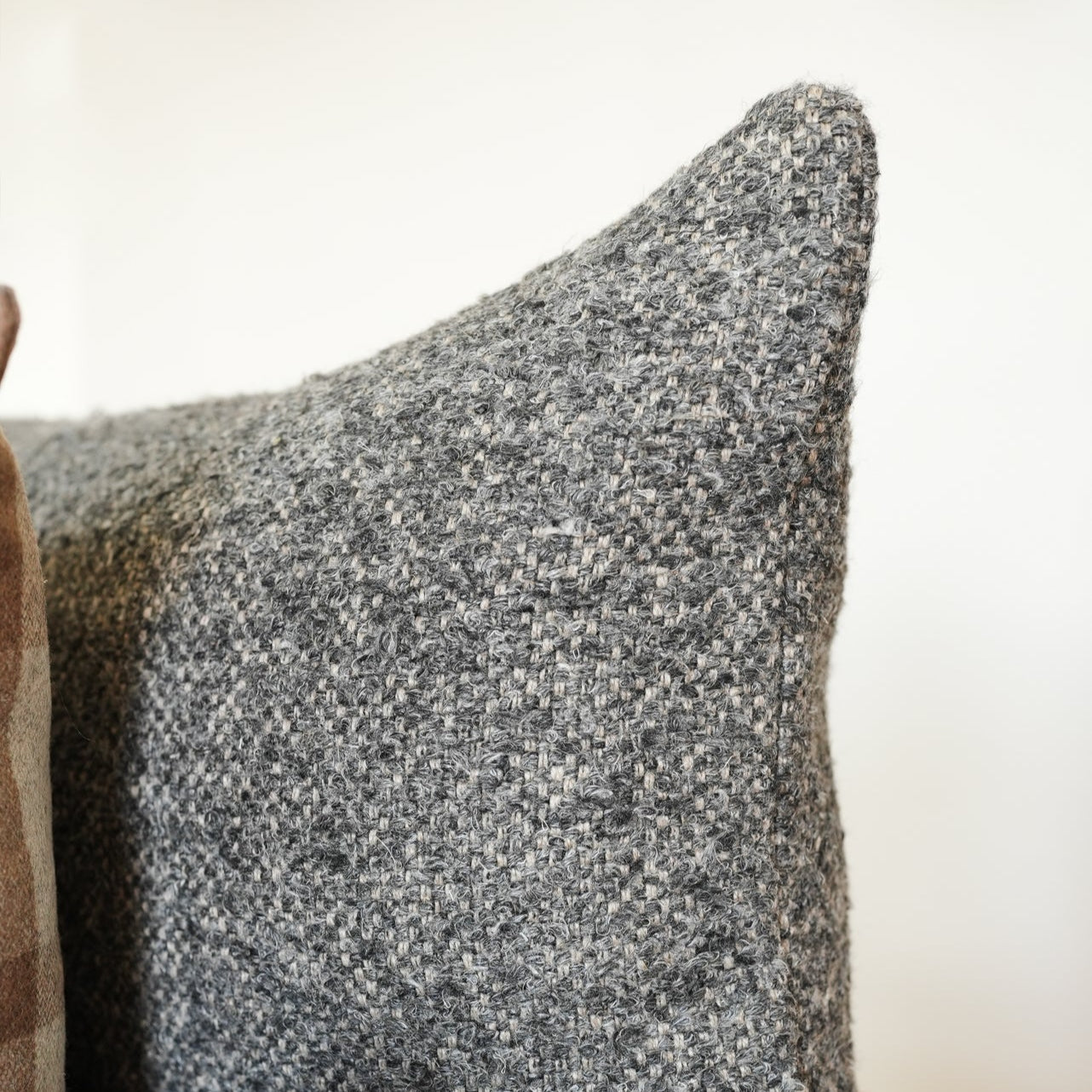 Nubby Grey Wool with Natural Jute Lumbar Pillow 16x24