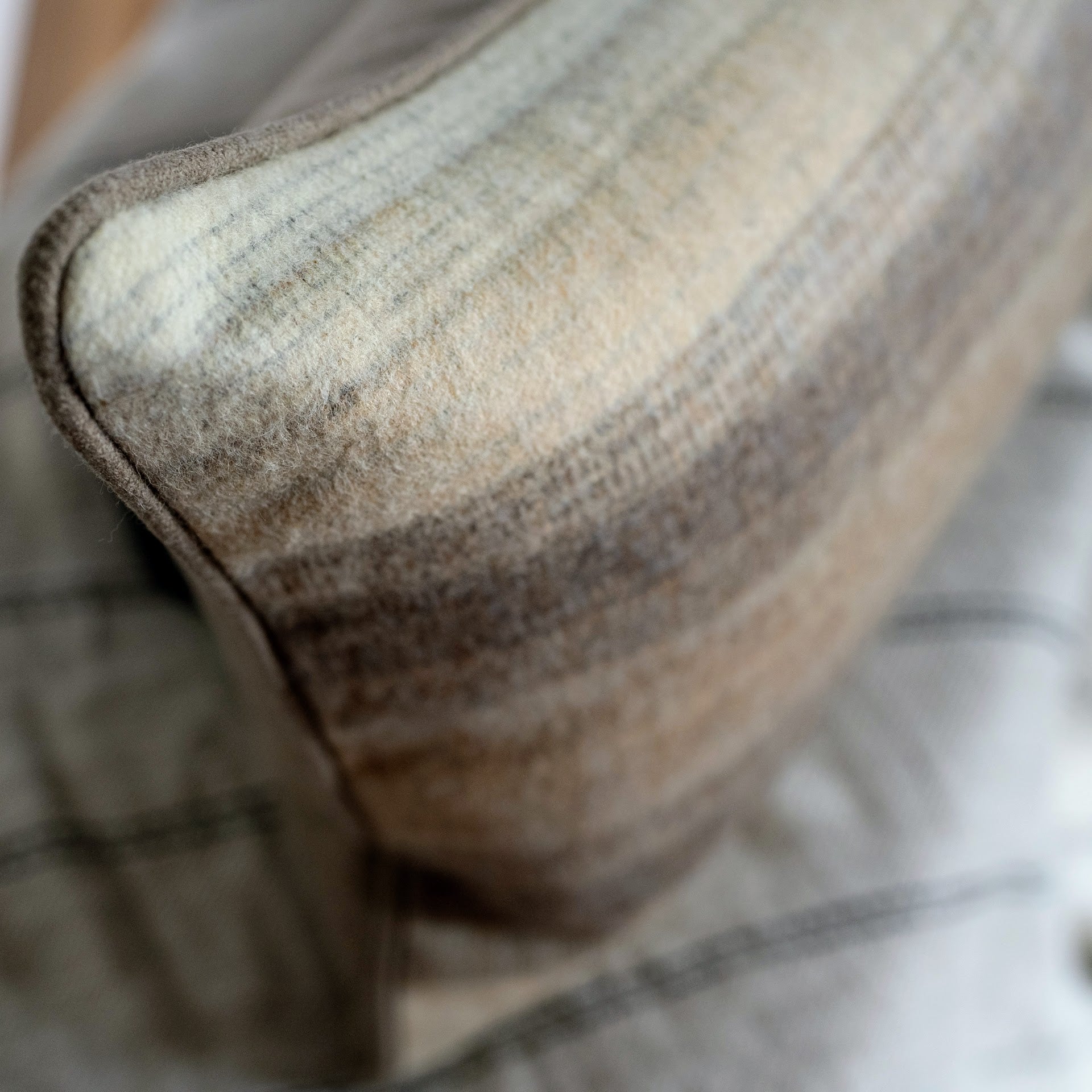 Neutral Striped Wool with Wool Welt Lumbar Pillow 16x34