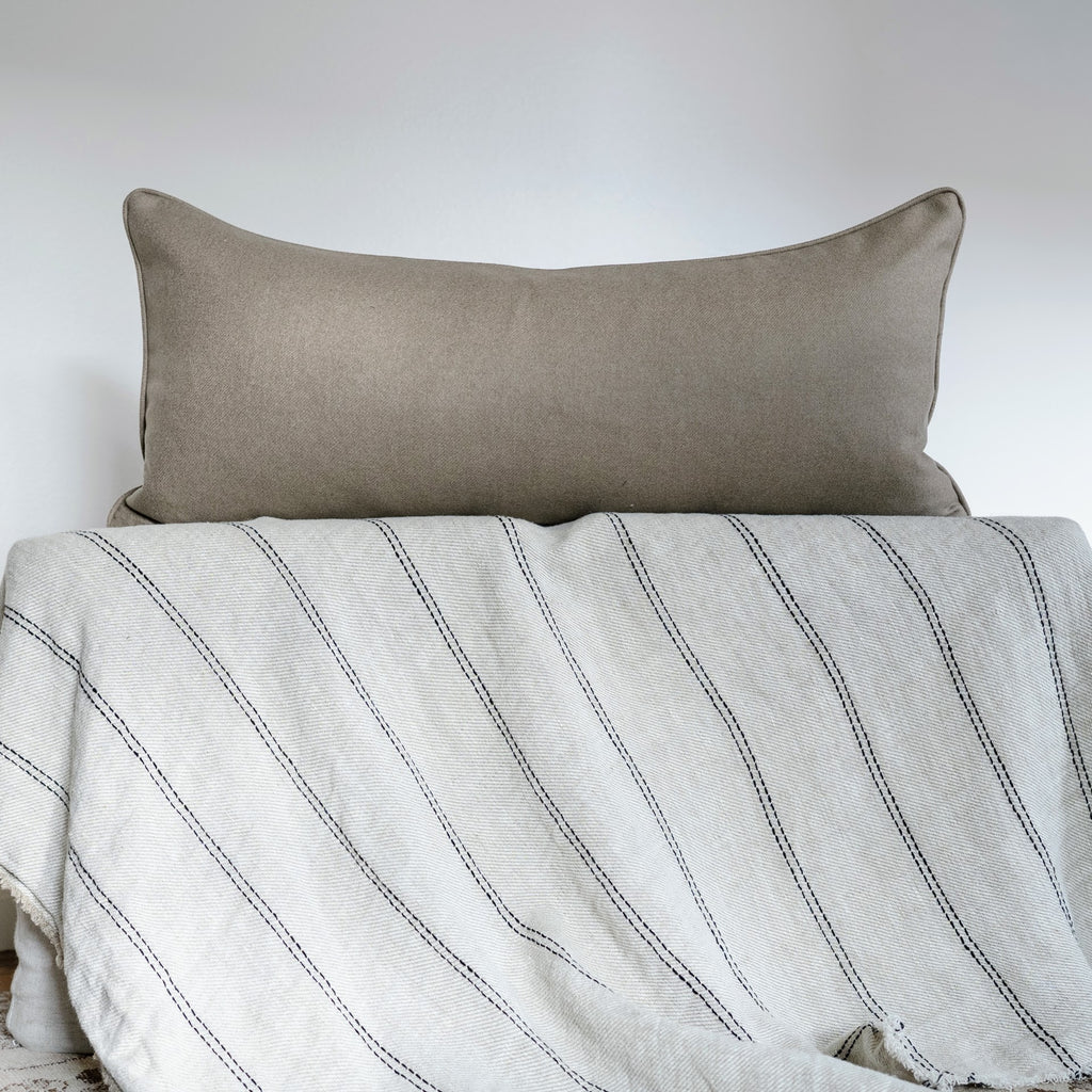 Neutral Striped Wool with Wool Welt Lumbar Pillow 16x34