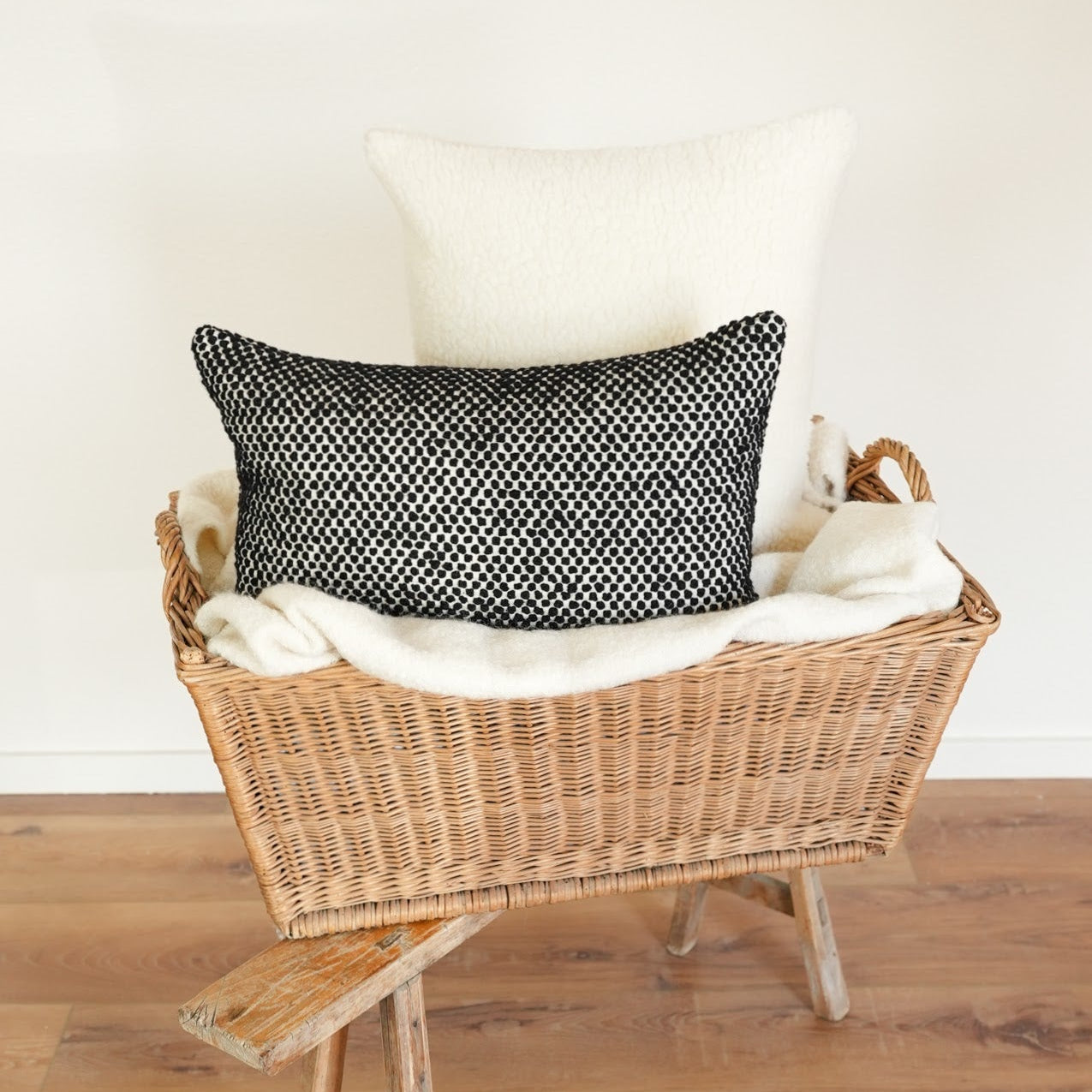 Woven Black Dots with White Lumbar Pillow 13x20