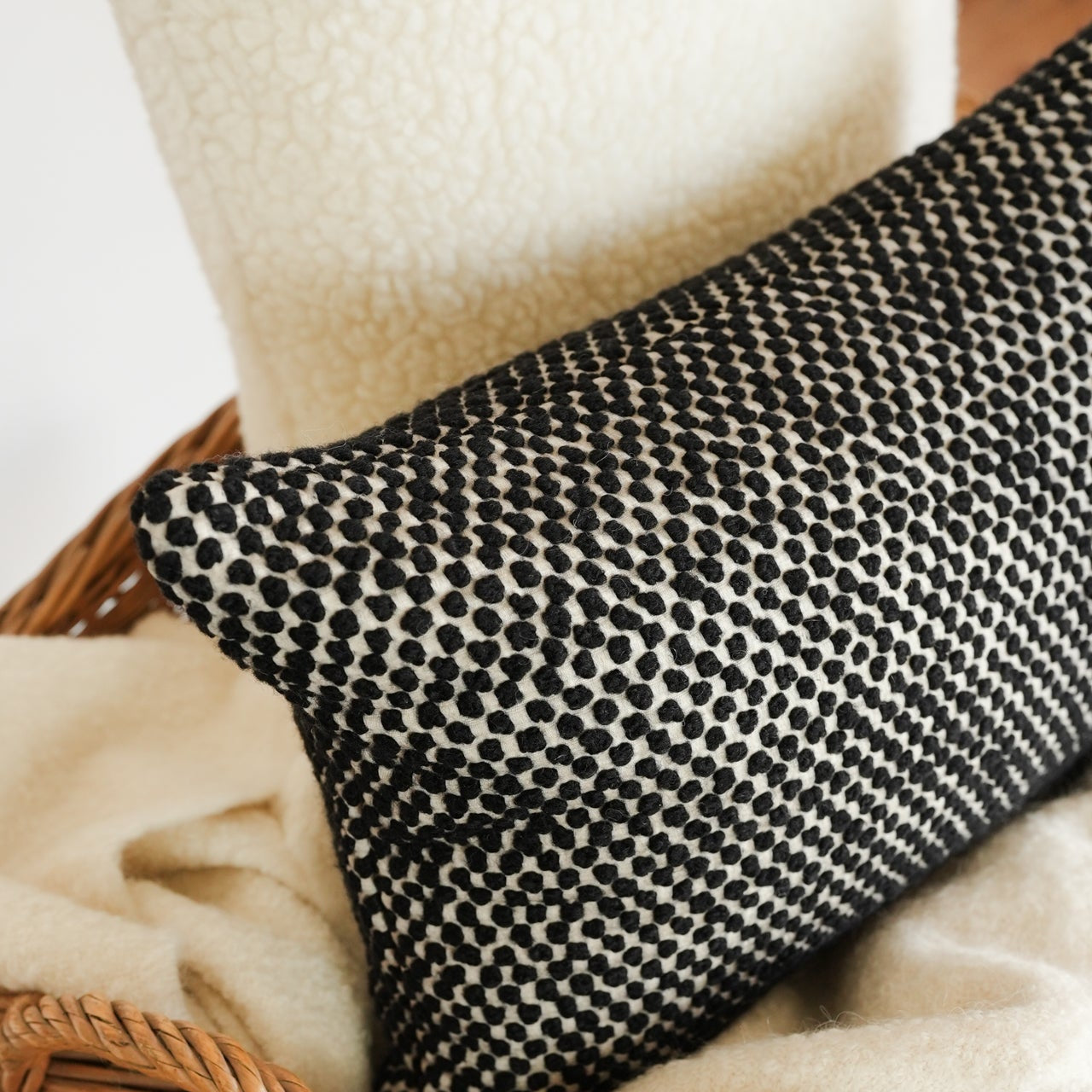 Woven Black Dots with White Lumbar Pillow 13x20